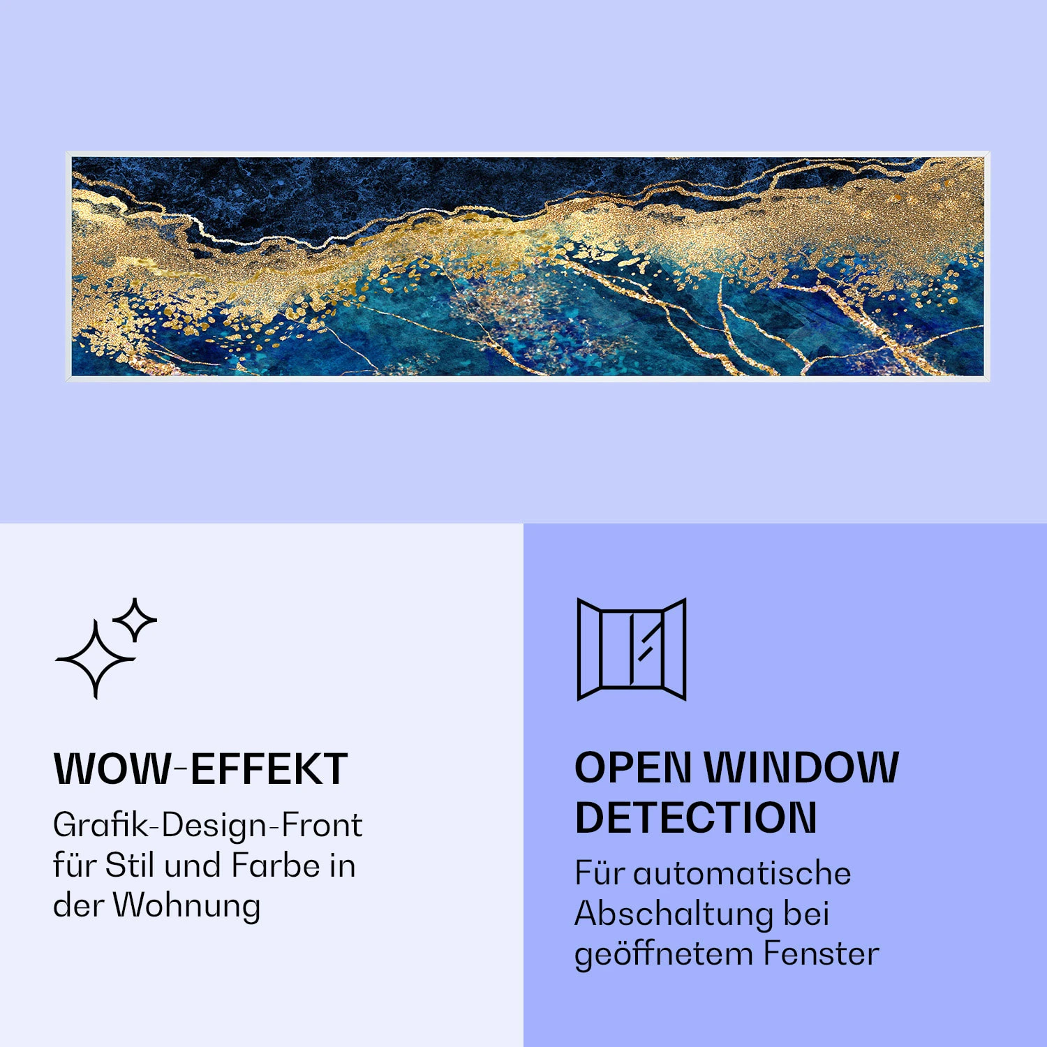 Wonderwall Air Art Smart Infrarotheizung Blauer Marmor 120x30cm 350W – Bild 6