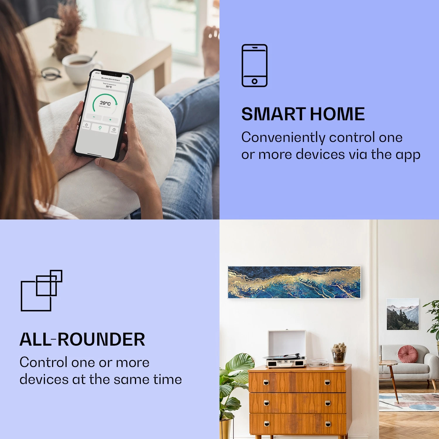 Wonderwall Air Art Smart Infrarotheizung Blauer Marmor 120x30cm 350W – Bild 2