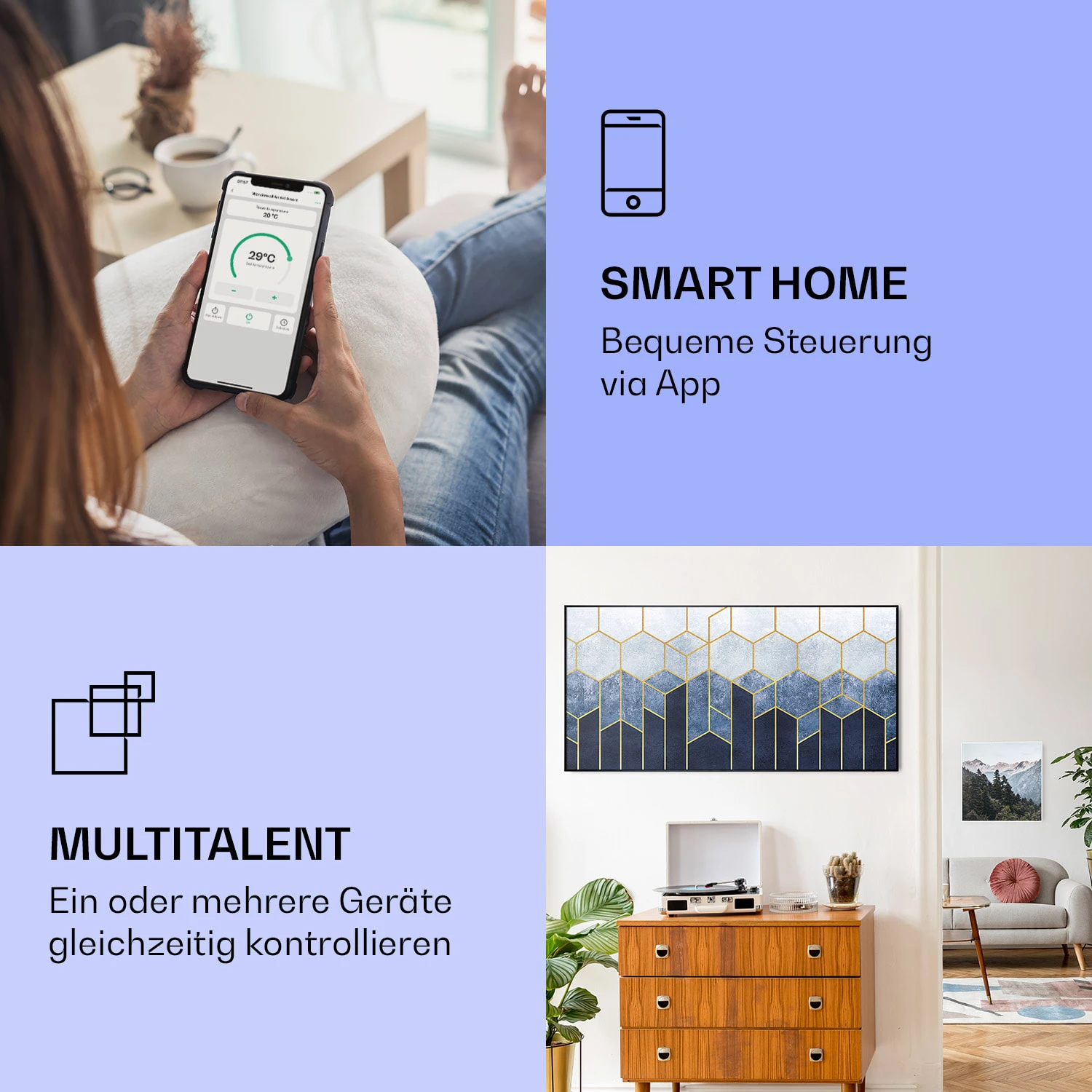 Wonderwall Air Art Smart Infrarotheizung Blaue Linie 120x60cm 700W – Bild 2