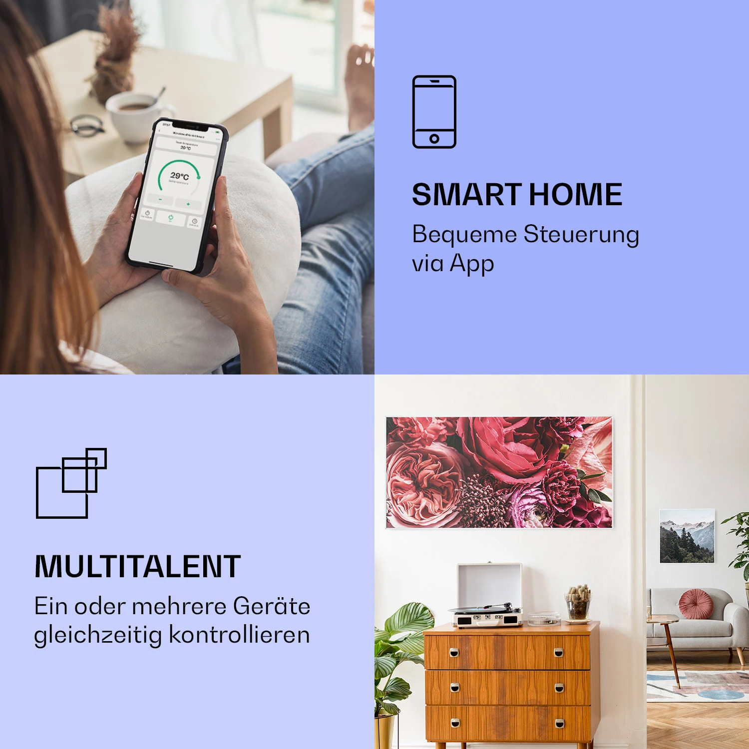 Wonderwall Air Art Smart Infrarotheizung Blume 120x60cm 700W – Bild 2