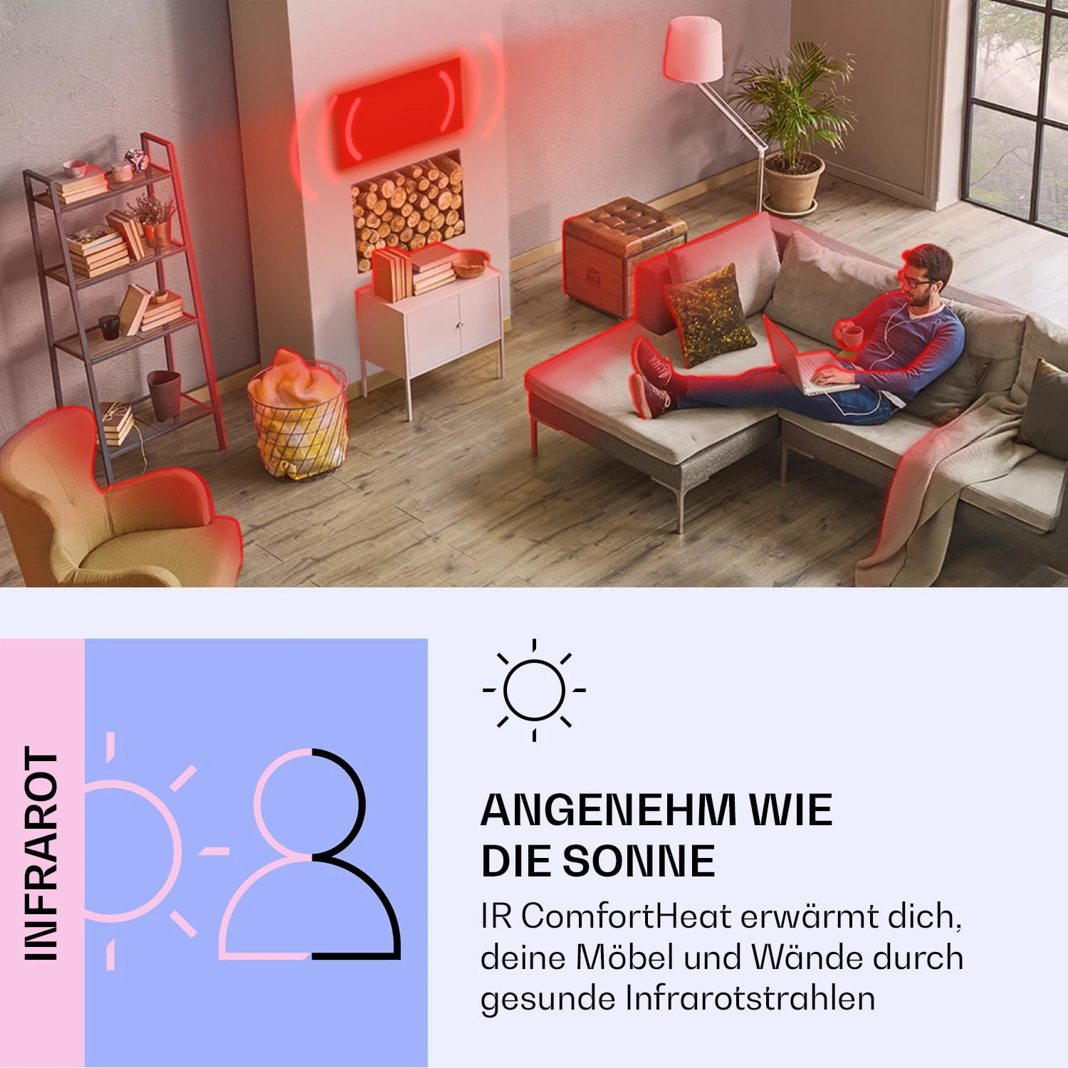 Wonderwall Air Art Smart Infrarotheizung Blume 120x60cm 700W – Bild 3