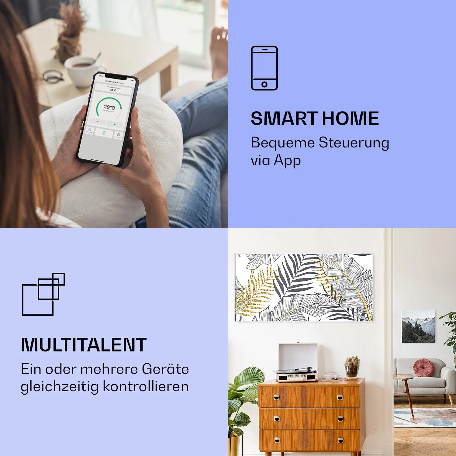 Wonderwall Air Art Smart Infrarotheizung Blatt 120x60cm 700W – Bild 2