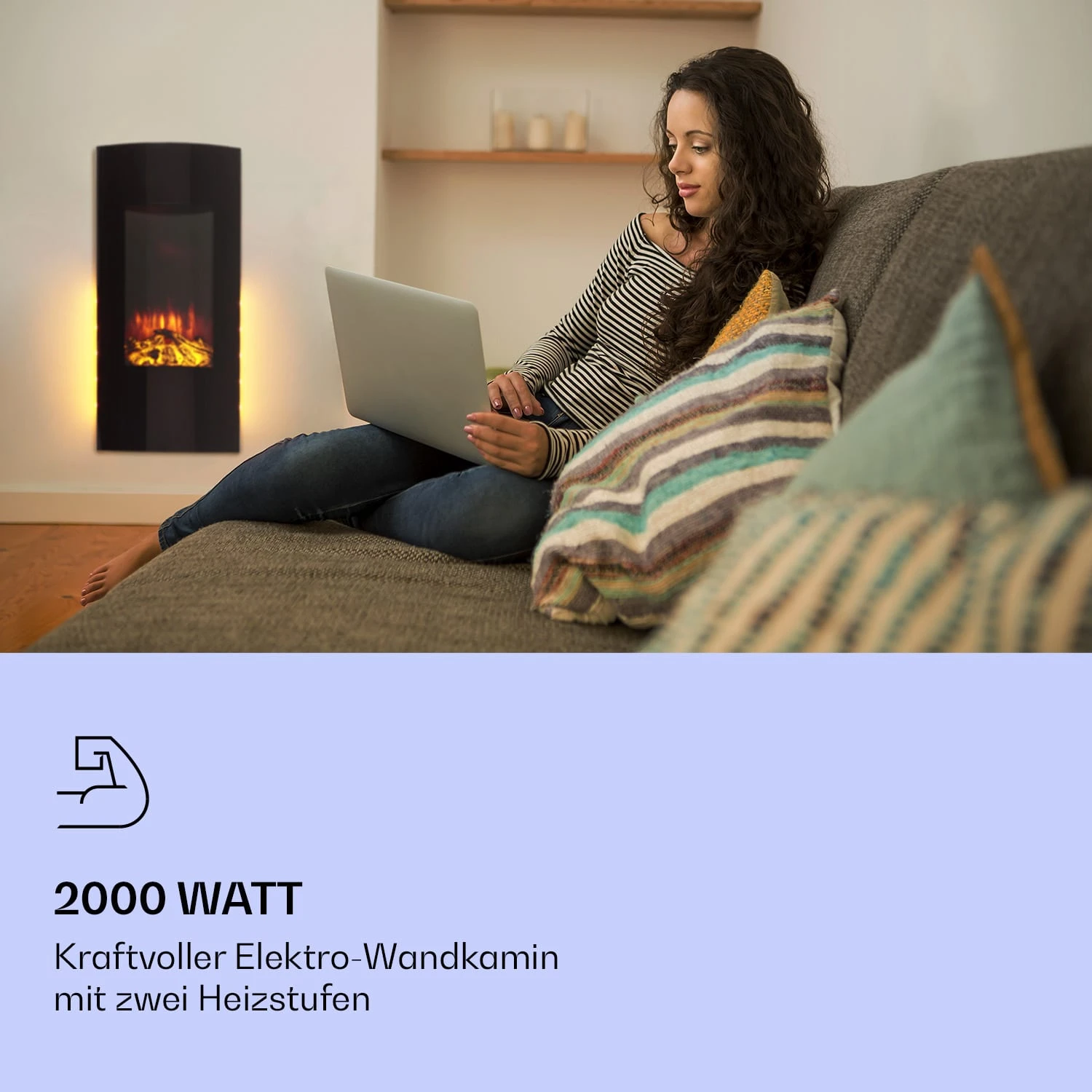 Klarstein Lamington Elektrokamin 2000 W LED-Flammen Heizlüfter Timer Ambientelicht – Bild 2