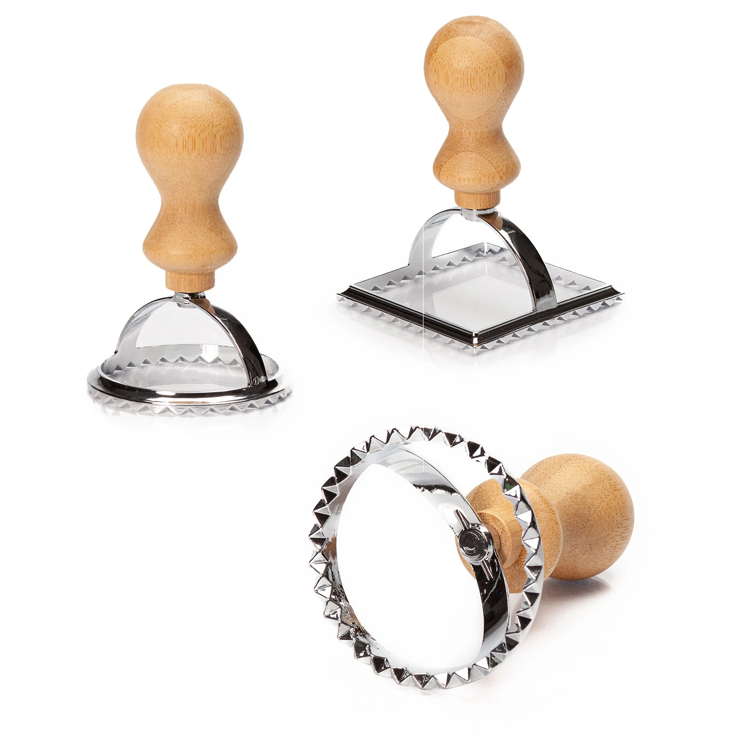 Ravioli Ausstecher 3er Set 3 Größen Rund & Eckig Metall Bambus – Bild 6