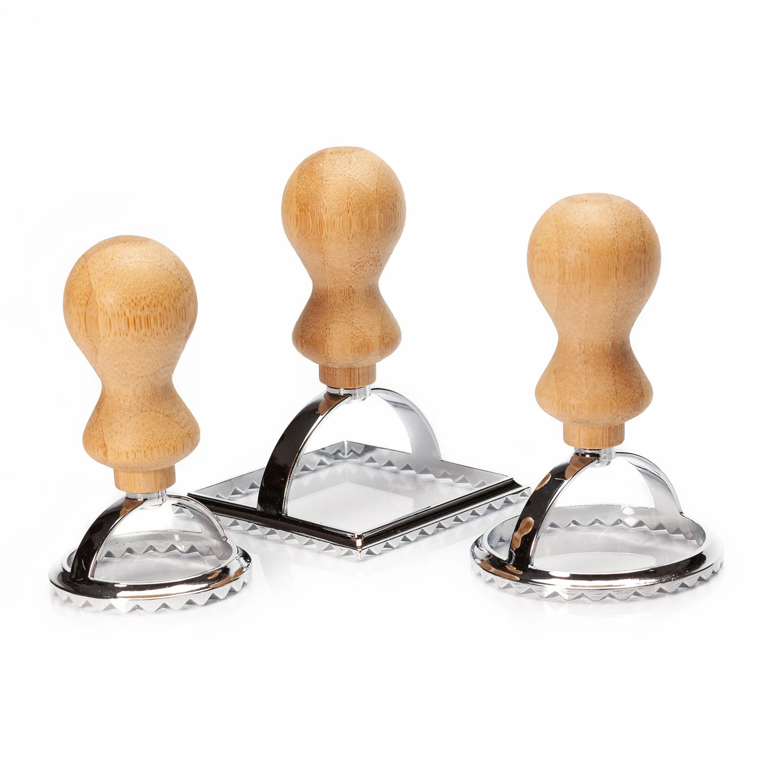 Ravioli Ausstecher 3er Set 3 Größen Rund & Eckig Metall Bambus – Bild 7