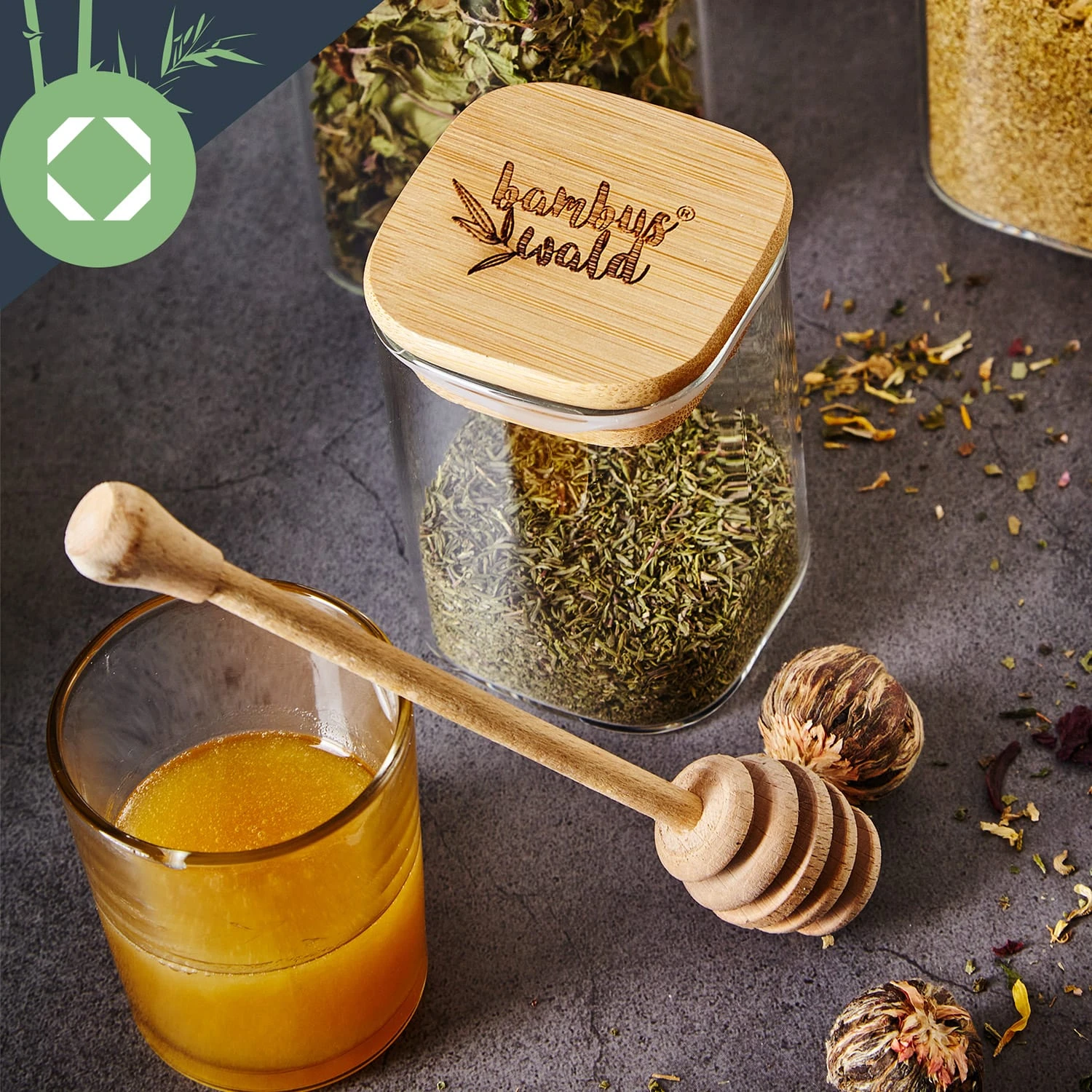 Eckiges Glas Mit Bambusdeckel Luftdicht Silikonring 10 X 25 X 10 Cm – Bild 7