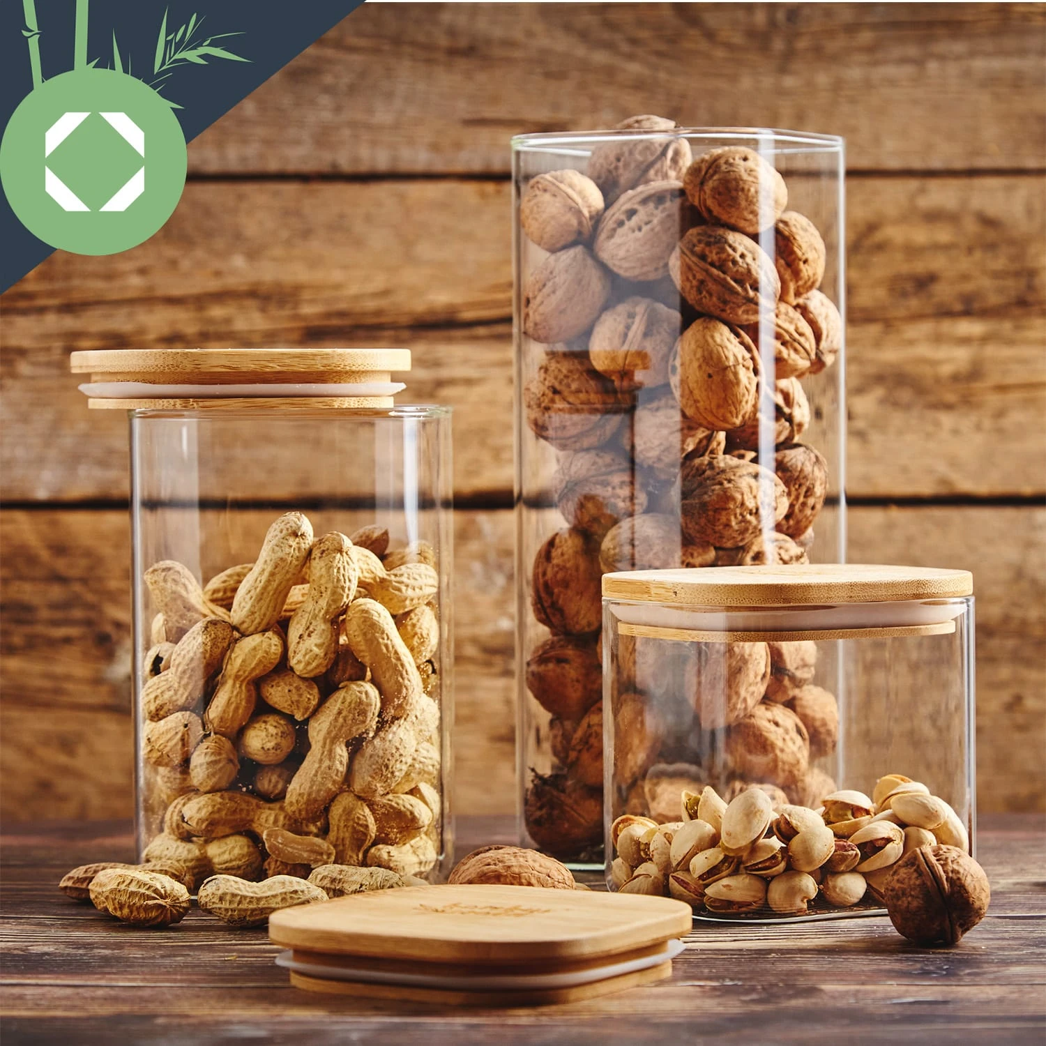 Eckiges Glas Mit Bambusdeckel Luftdicht Silikonring 6x25x6 Cm 500 Ml – Bild 4