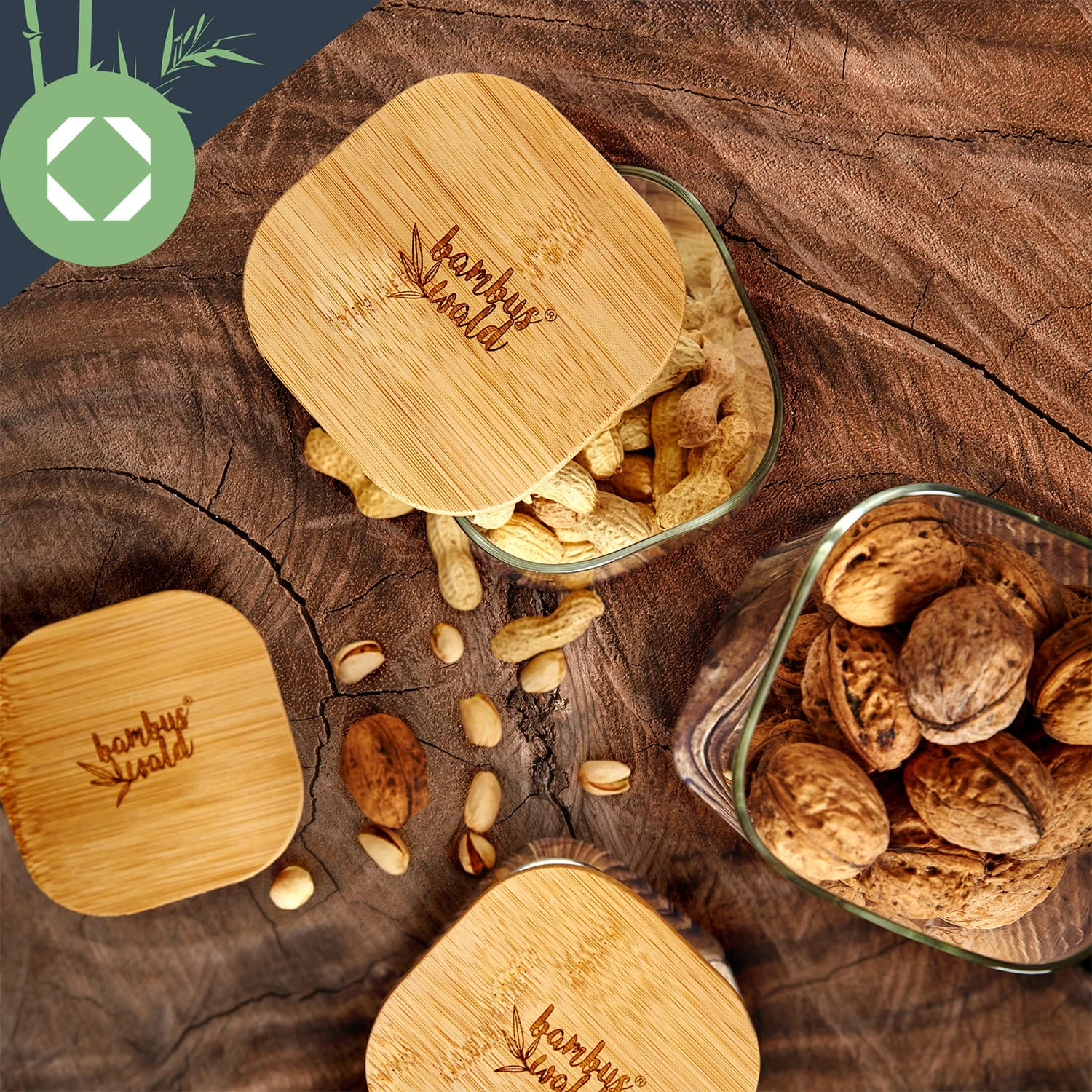 Eckiges Glas Mit Bambusdeckel Luftdicht Silikonring 6x25x6 Cm 500 Ml – Bild 5