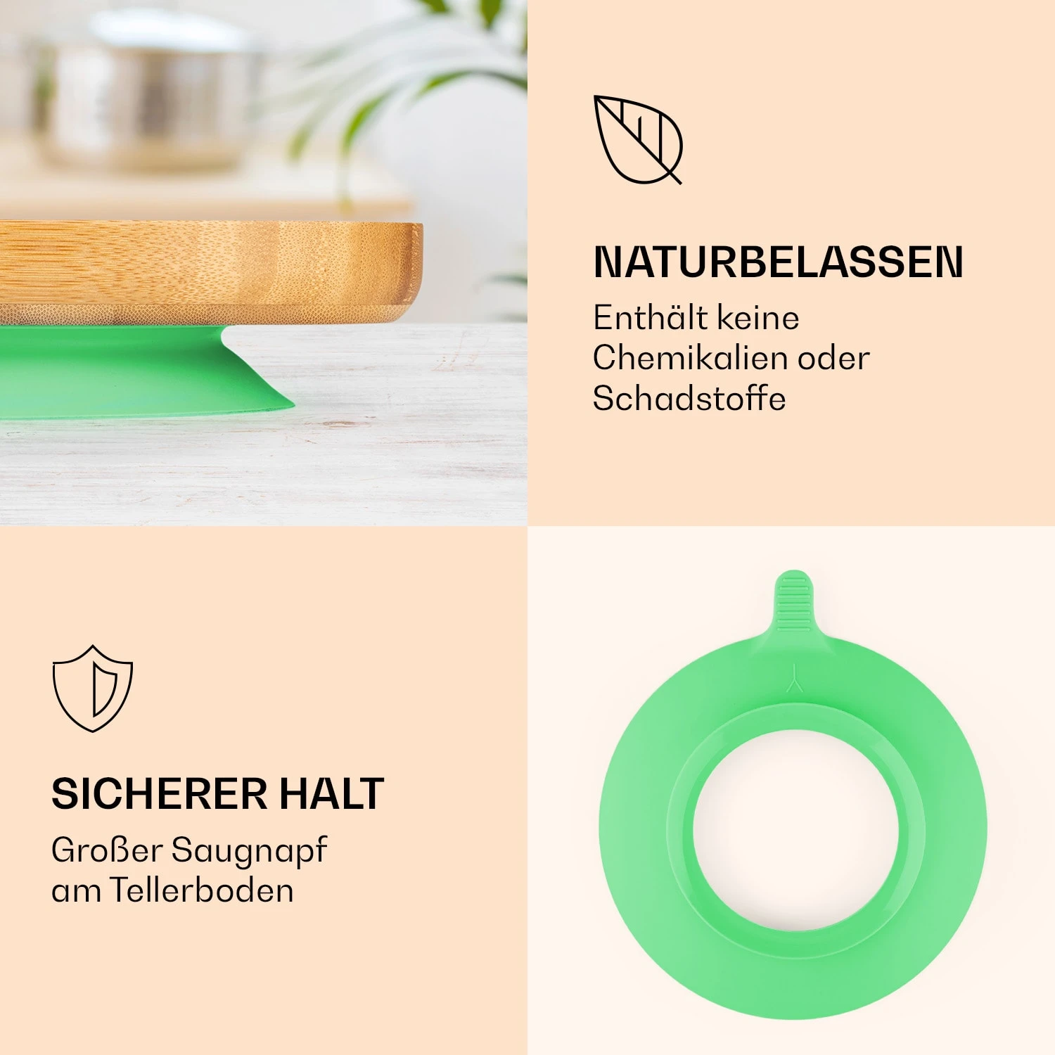 Kindergeschirr Bambusteller & Löffel 250 Ml Inkl. Saugnapf 18 X 18 Cm – Bild 3