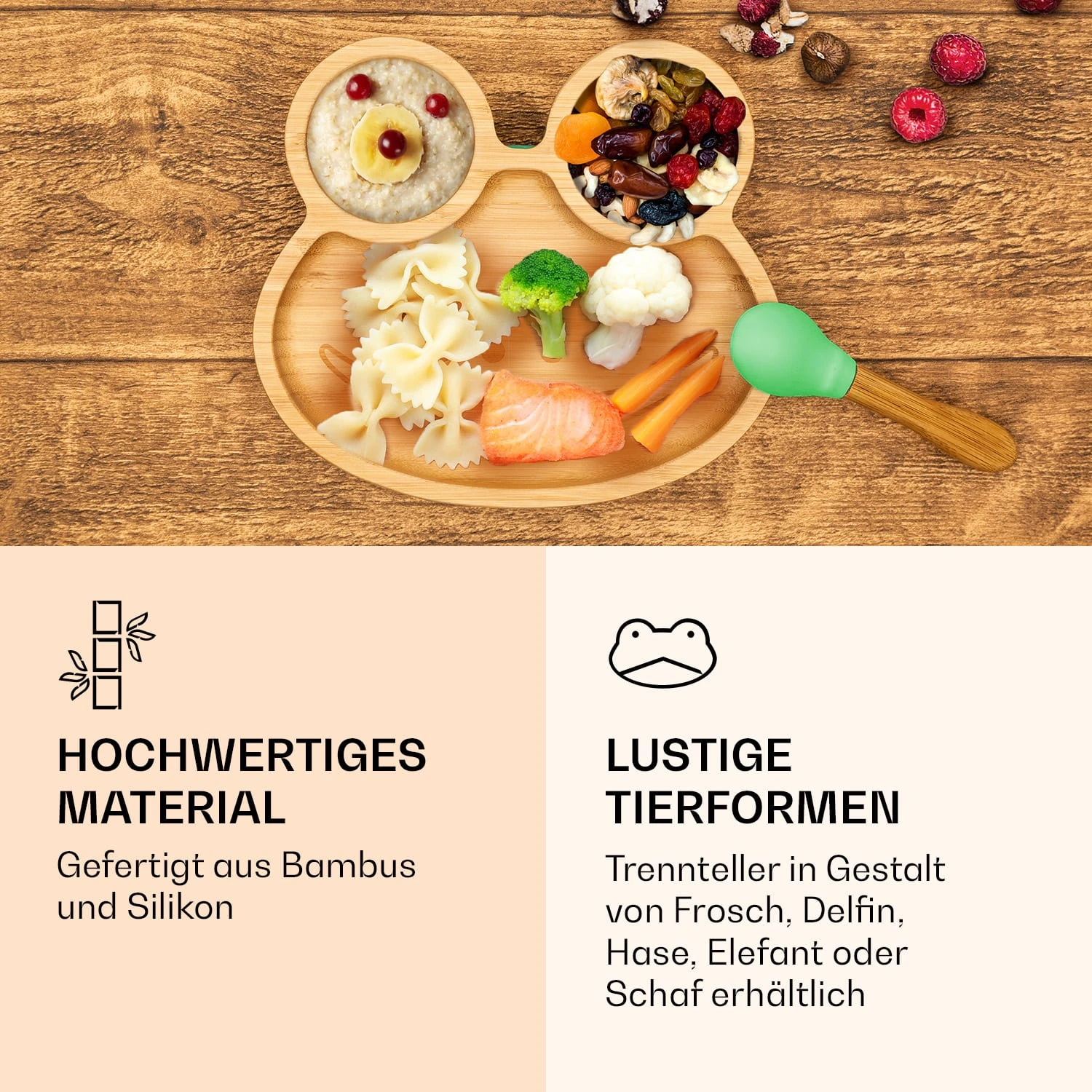 Kindergeschirr Bambusteller & Löffel 250 Ml Inkl. Saugnapf 18 X 18 Cm – Bild 4