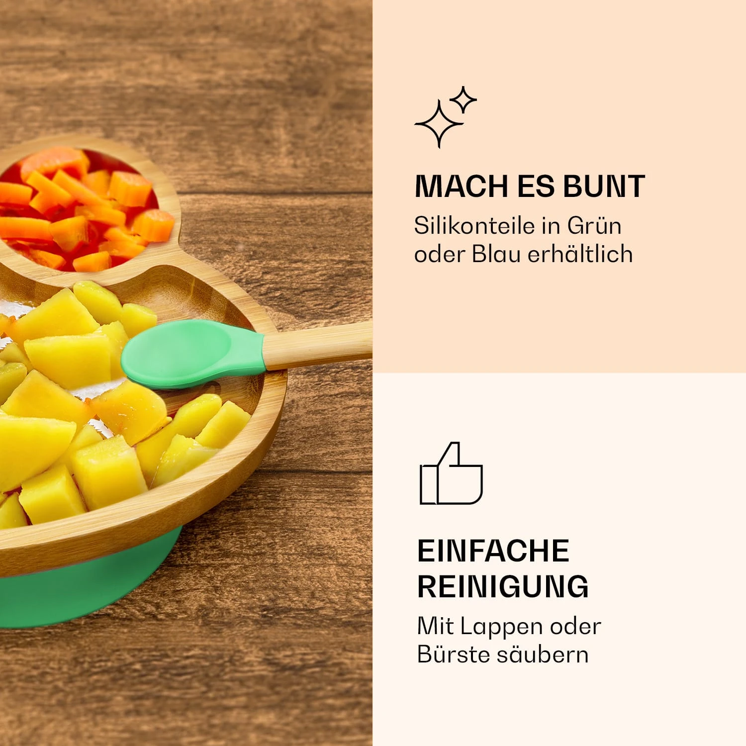 Kindergeschirr Bambusteller & Löffel 250 Ml Inkl. Saugnapf 18 X 18 Cm – Bild 5