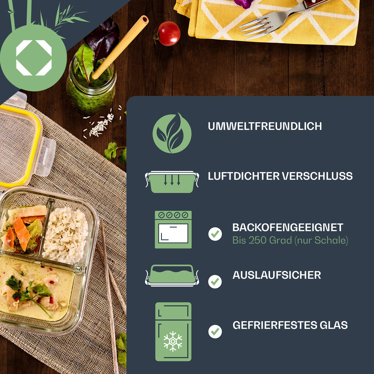 Lunchboxen Mit Unterteilung 4er-Set Je 1040 Ml 3 Fächer Auslaufsicher – Bild 2