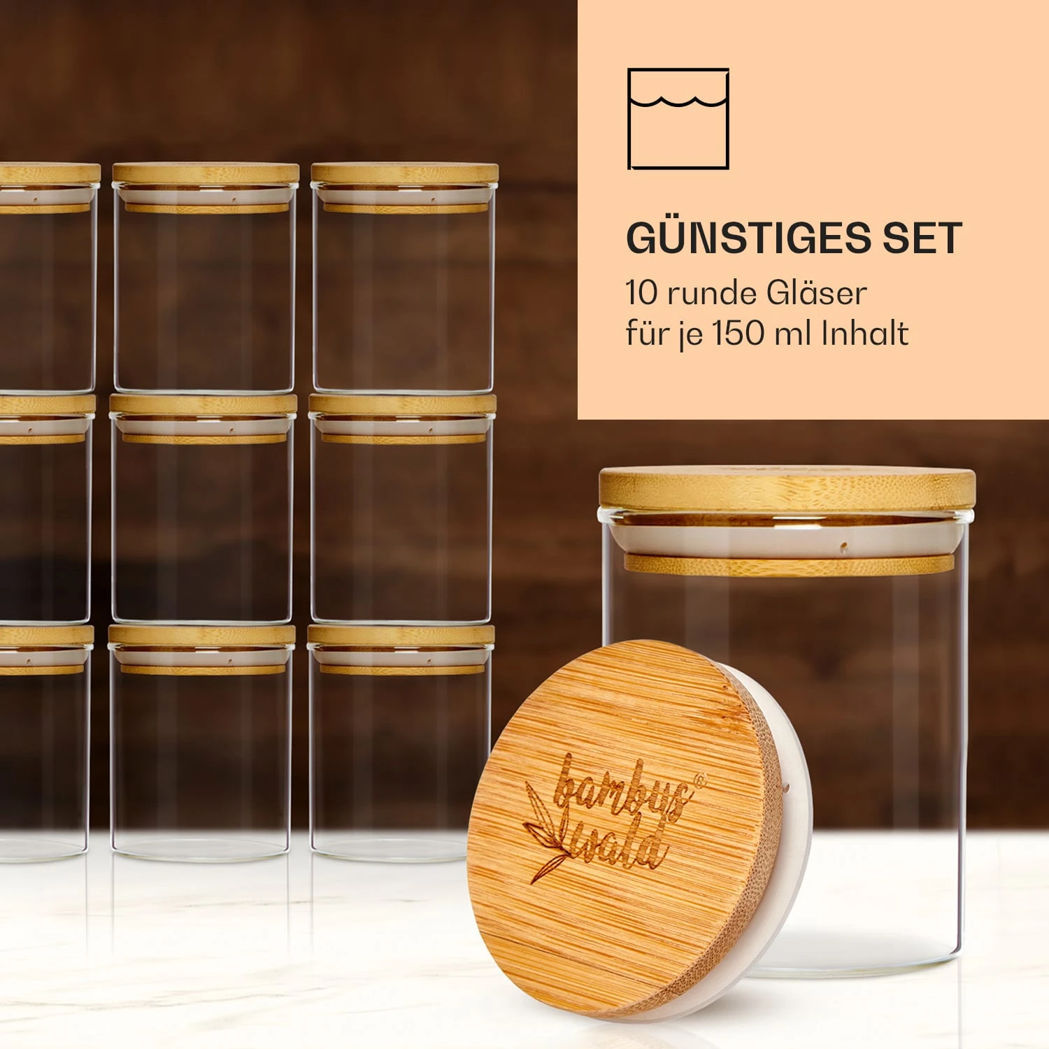 Runde Gläser Bambusdeckel 10 Stück Je 150 Ml Luftdicht – Bild 3