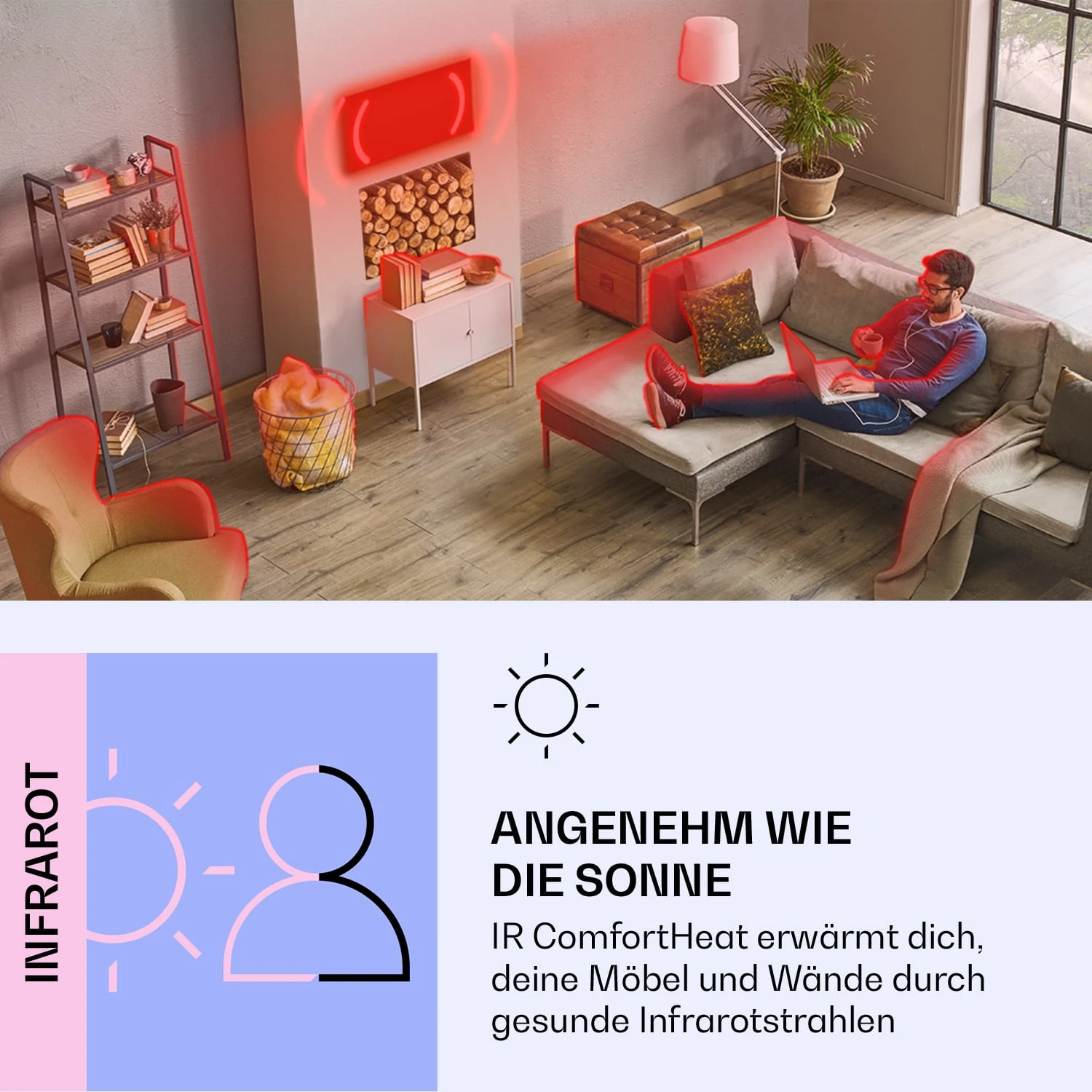 Wondersky Decken-Infrarotheizstrahler 2-er Set 350W 60x6,5x60 Cm IP44 – Bild 4