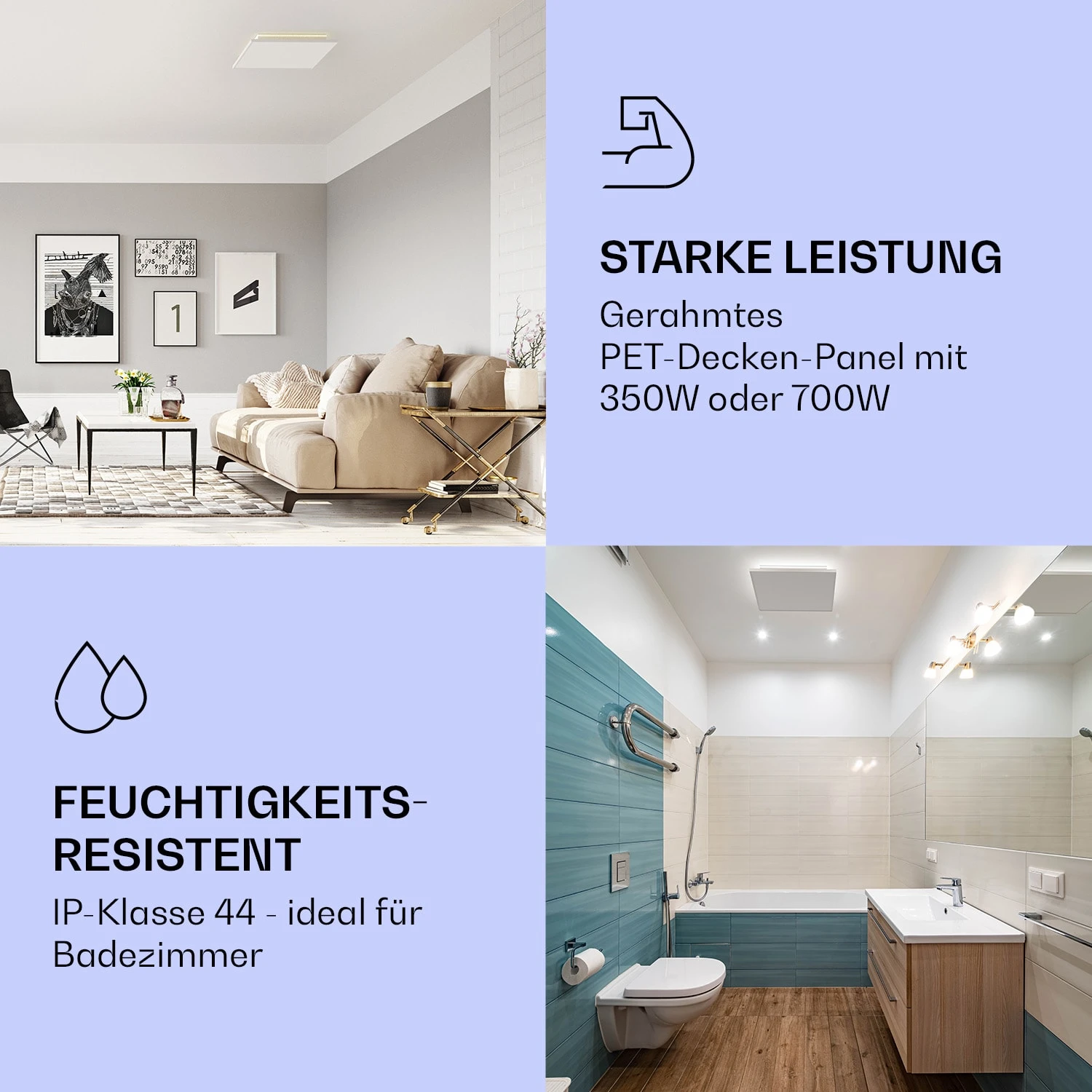 Wondersky Decken-Infrarotheizstrahler 2-er Set 350W 60x6,5x60 Cm IP44 – Bild 5