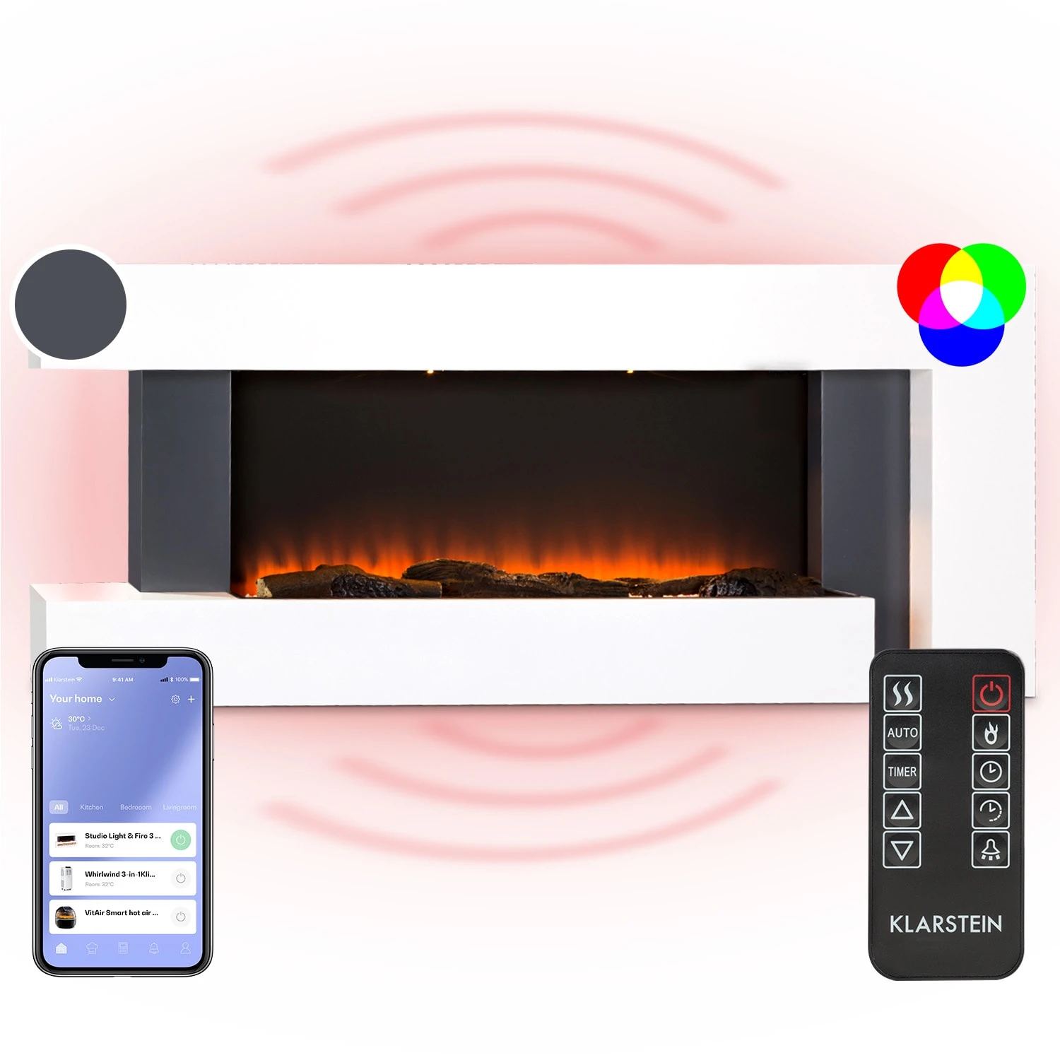 Studio Light & Fire 2 Smart Kamin 1000/2000W MDF WiFi-Steuerung