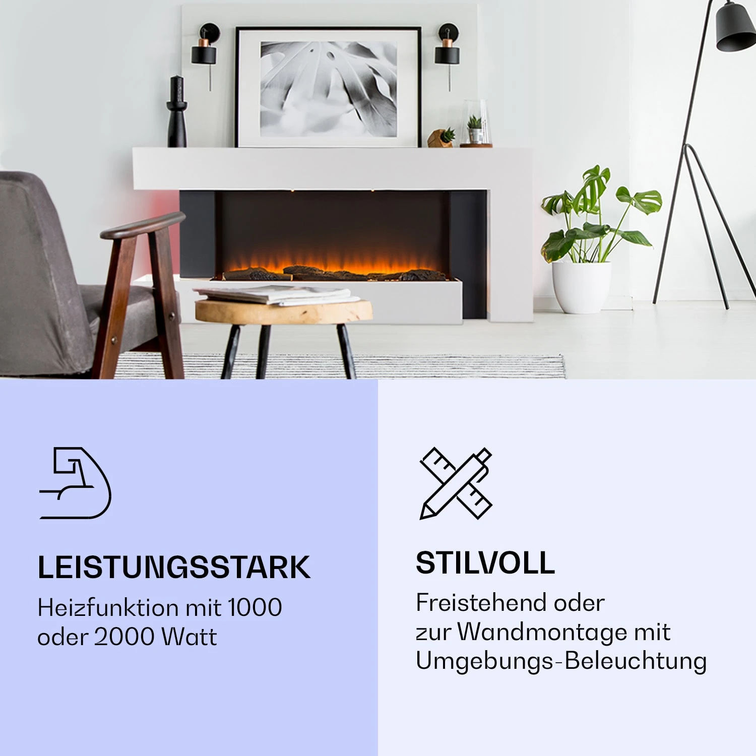 Studio Light & Fire 2 Smart Kamin 1000/2000W MDF WiFi-Steuerung – Bild 3
