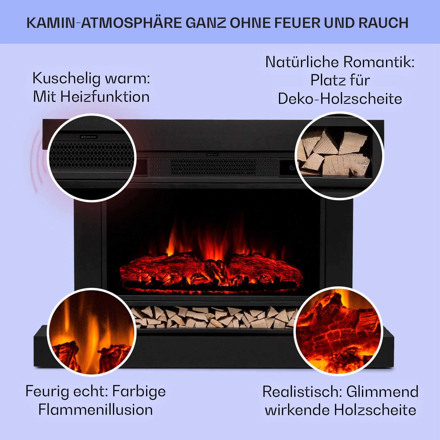 Vulsini Hideaway Elektrokamin 1900 W LED-Technik Fernbedienung – Bild 2