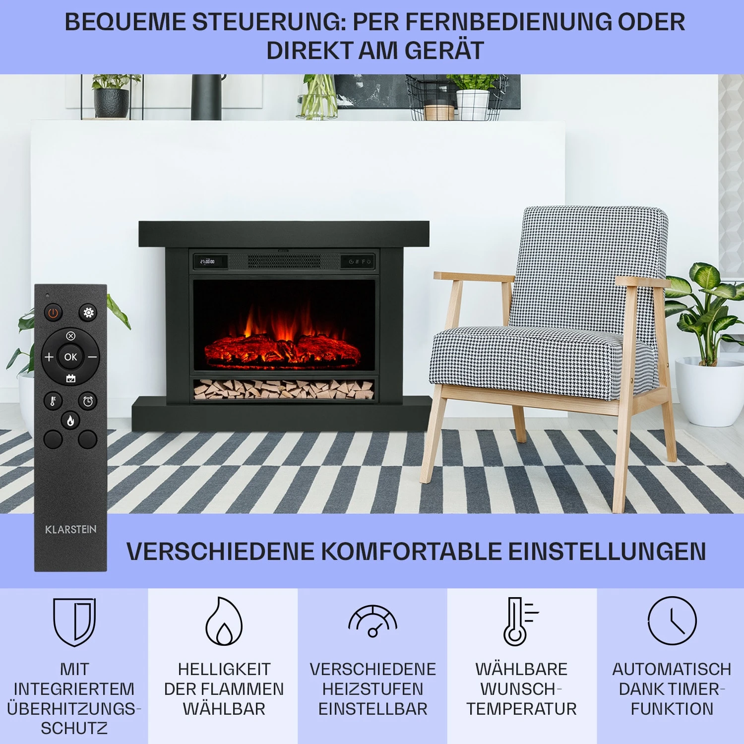 Vulsini Hideaway Elektrokamin 1900 W LED-Technik Fernbedienung – Bild 6