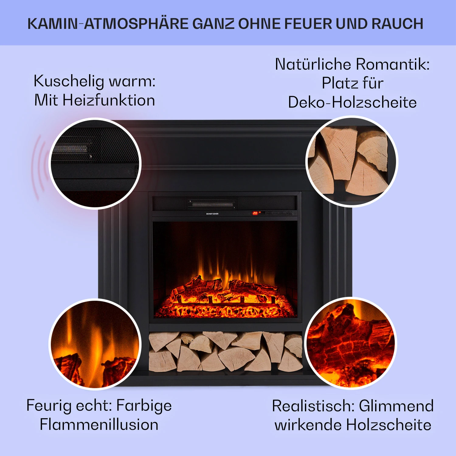Las Pilas Elektrokamin Heizlüfter 900/1800W Wochentimer Fernbedienung – Bild 2
