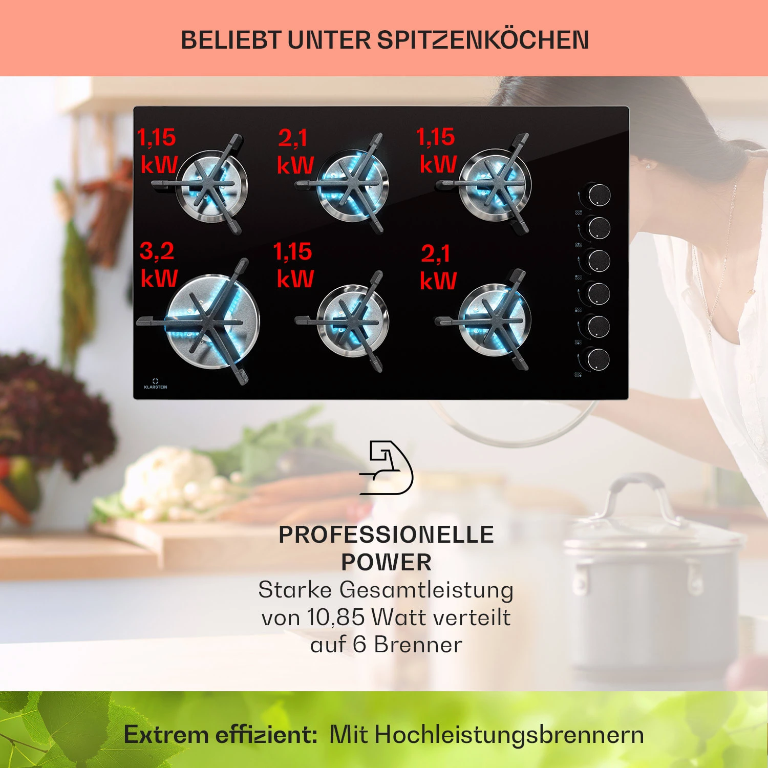 Trifecta 6 Gaskochfeld 6-flammig Gusseisen Glaskeramik – Bild 3