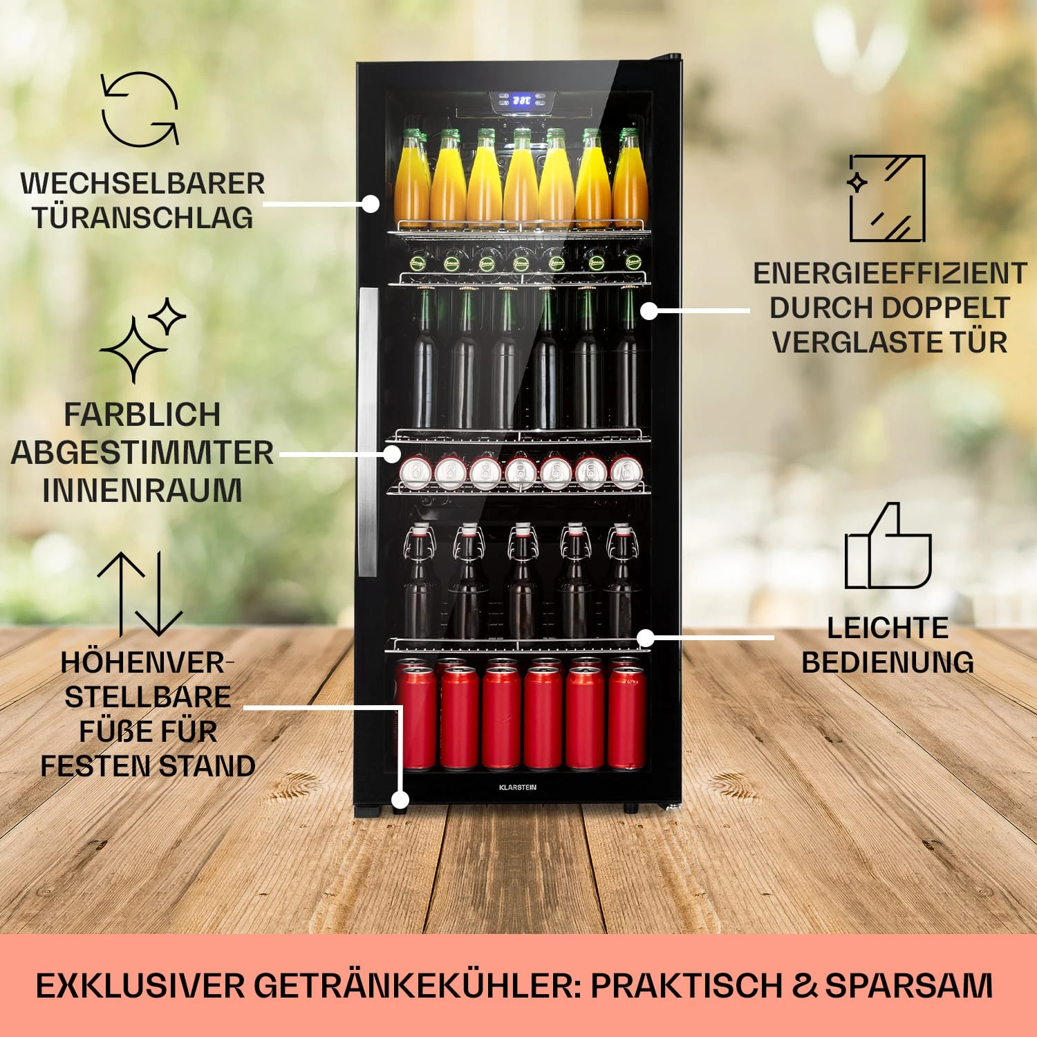 Beersafe 7XL Kühlschrank 242 Liter 5 Böden Panoramaglastür Edelstahl – Bild 5