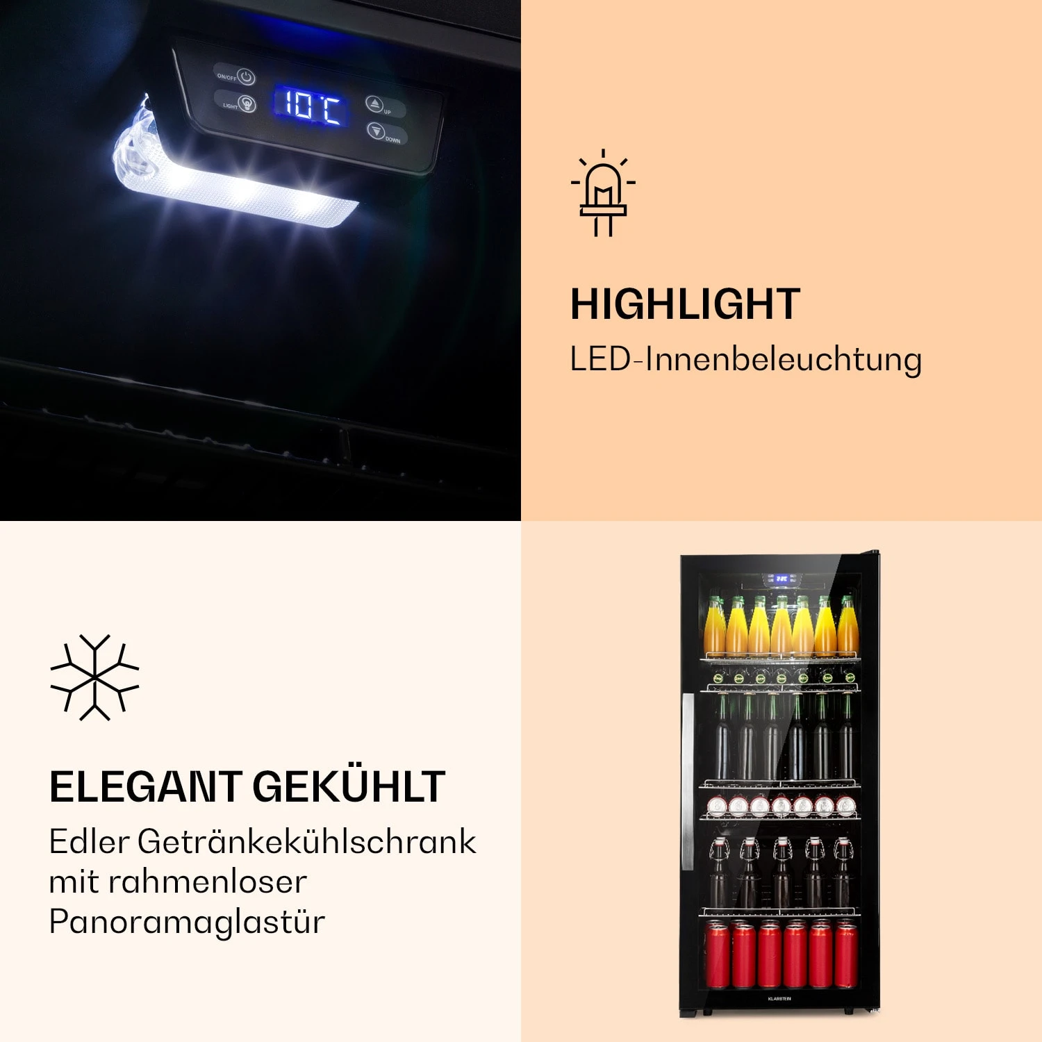 Beersafe 7XL Kühlschrank 242 Liter 5 Böden Panoramaglastür Edelstahl – Bild 4