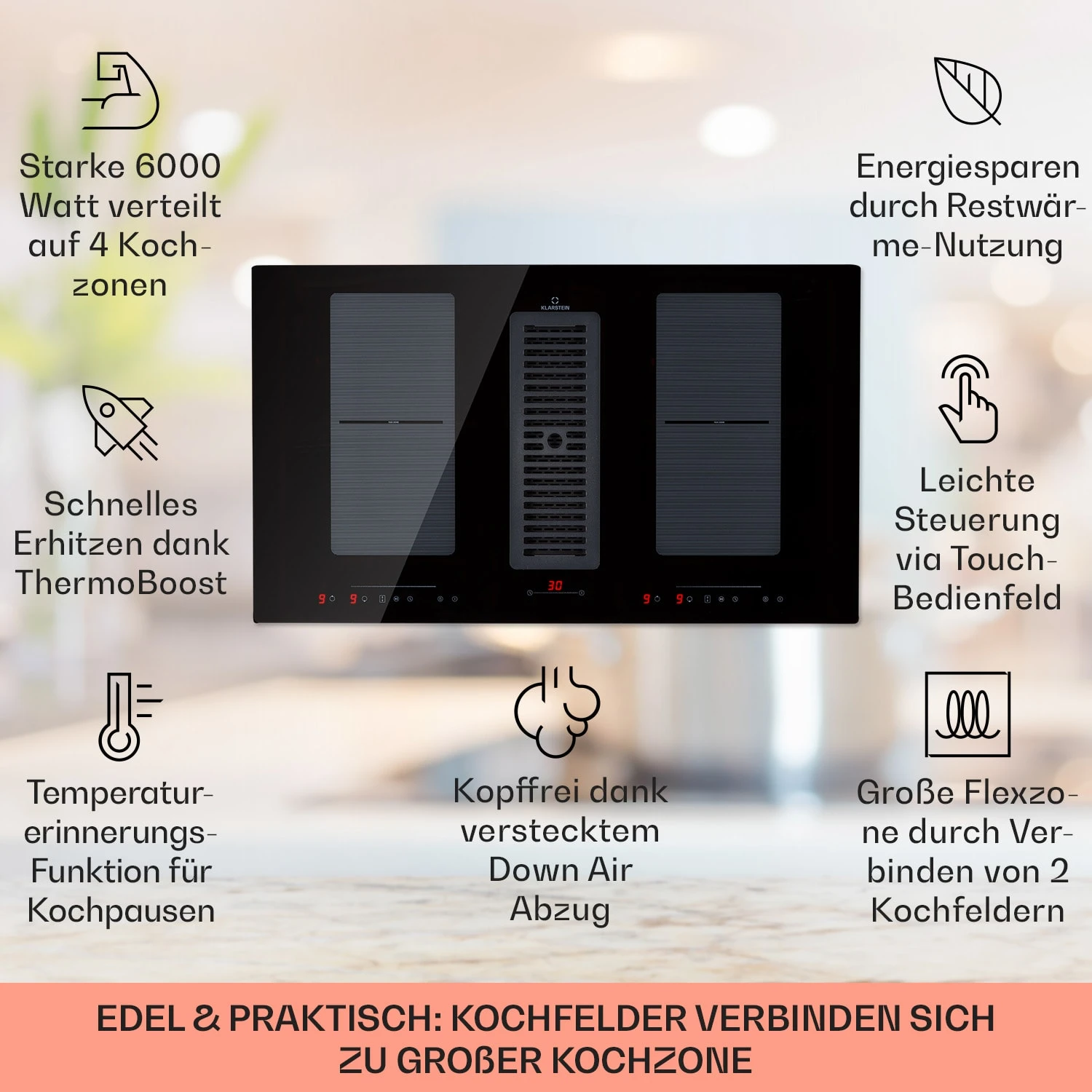 Full House Down Air System Induktionsherd + Dunstabzugshaube 477 M³/h – Bild 2