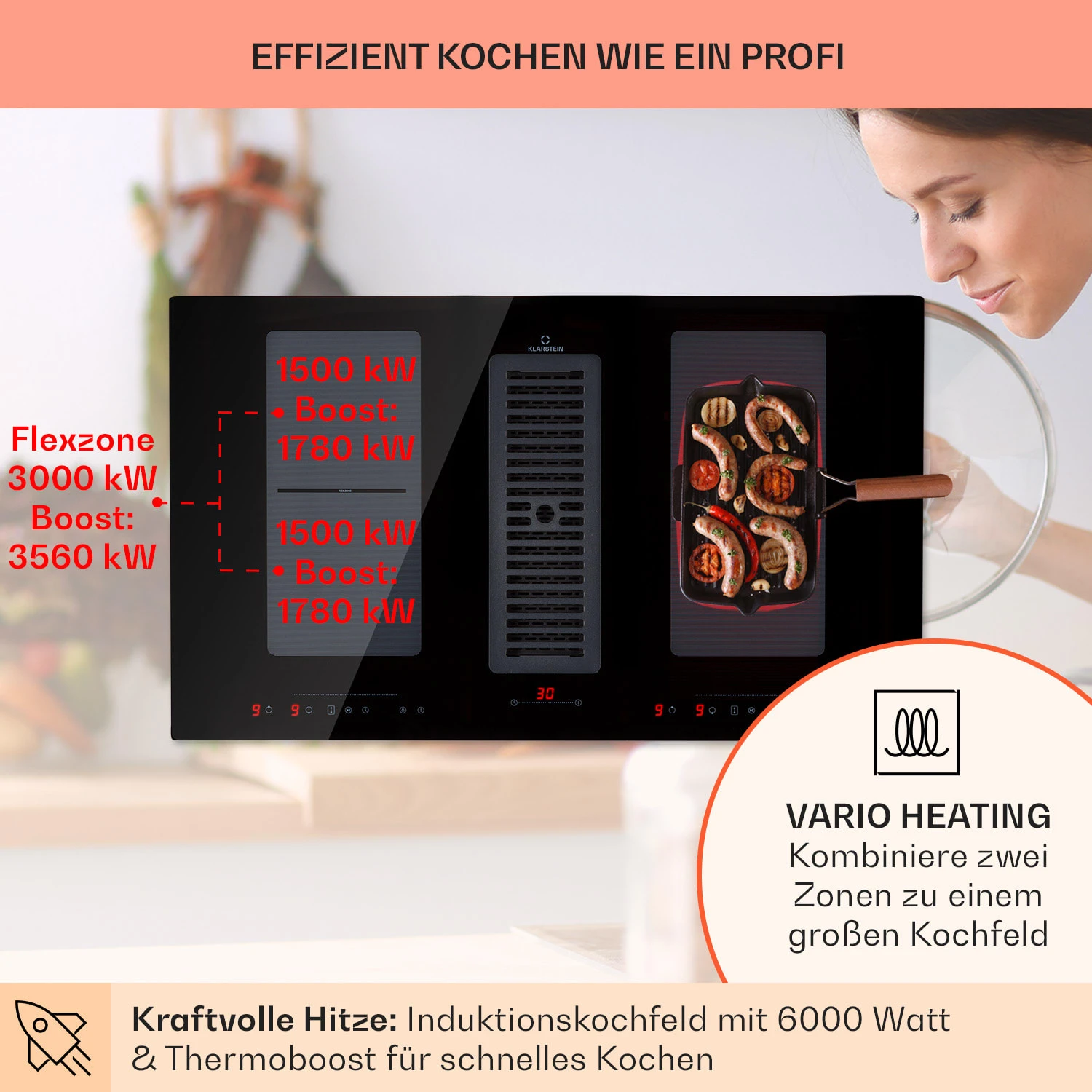 Full House Down Air System Induktionsherd + Dunstabzugshaube 477 M³/h – Bild 4