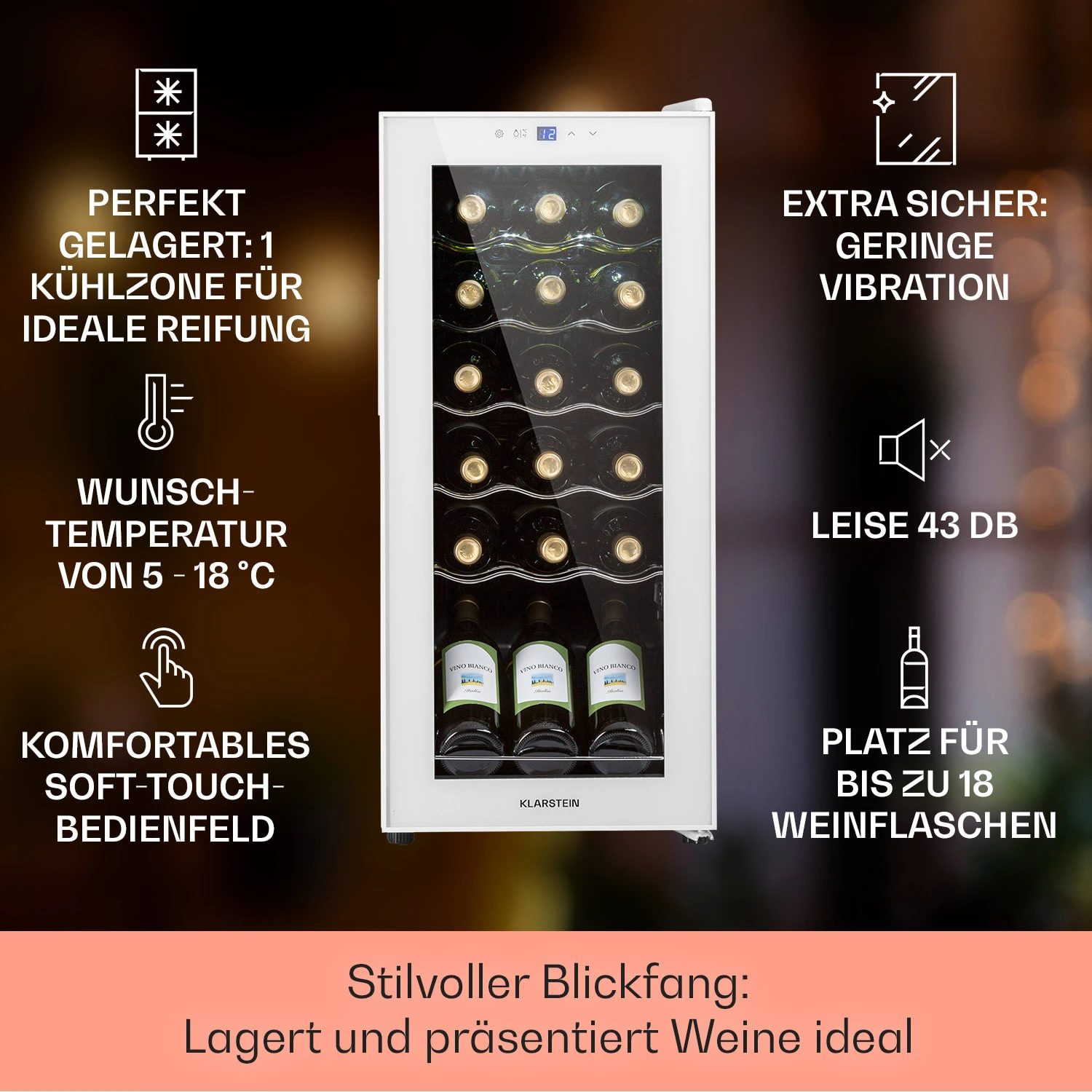 Shiraz 18 Slim Uno Weinkühlschrank 50l 18Fl Touch-Bedienfeld 5-18°C – Bild 2