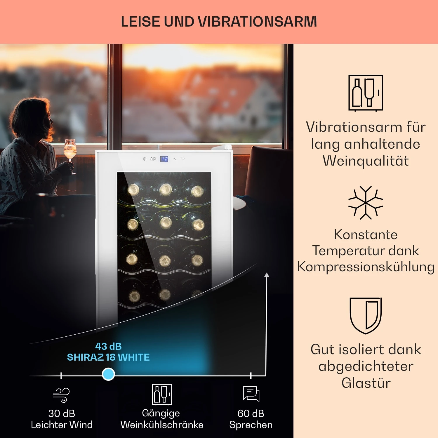 Shiraz 18 Slim Uno Weinkühlschrank 50l 18Fl Touch-Bedienfeld 5-18°C – Bild 4