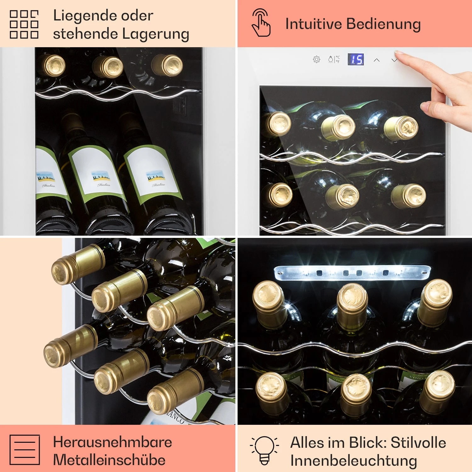 Shiraz 18 Slim Uno Weinkühlschrank 50l 18Fl Touch-Bedienfeld 5-18°C – Bild 5