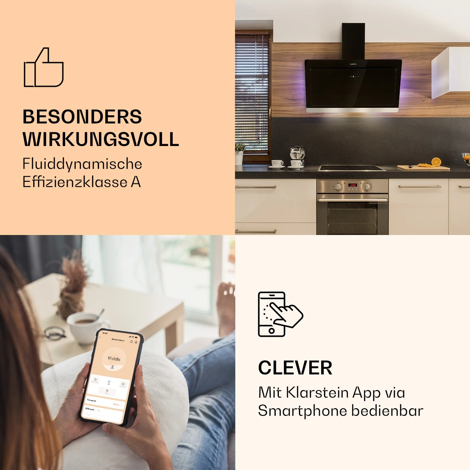 Aurora 90 Smart Dunstabzugshaube 550 M³/h 90cm Kopffrei Ambiente-Licht EEC A++ – Bild 3