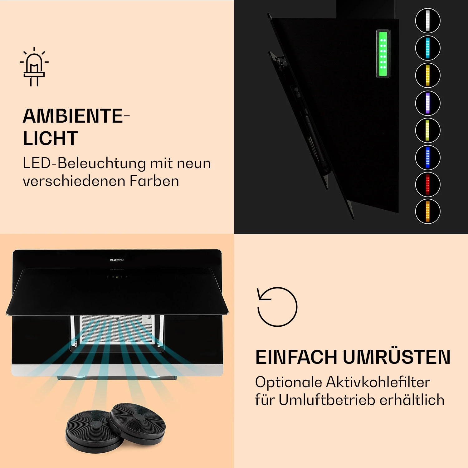 Aurora 90 Smart Dunstabzugshaube 550 M³/h 90cm Kopffrei Ambiente-Licht EEC A++ – Bild 5