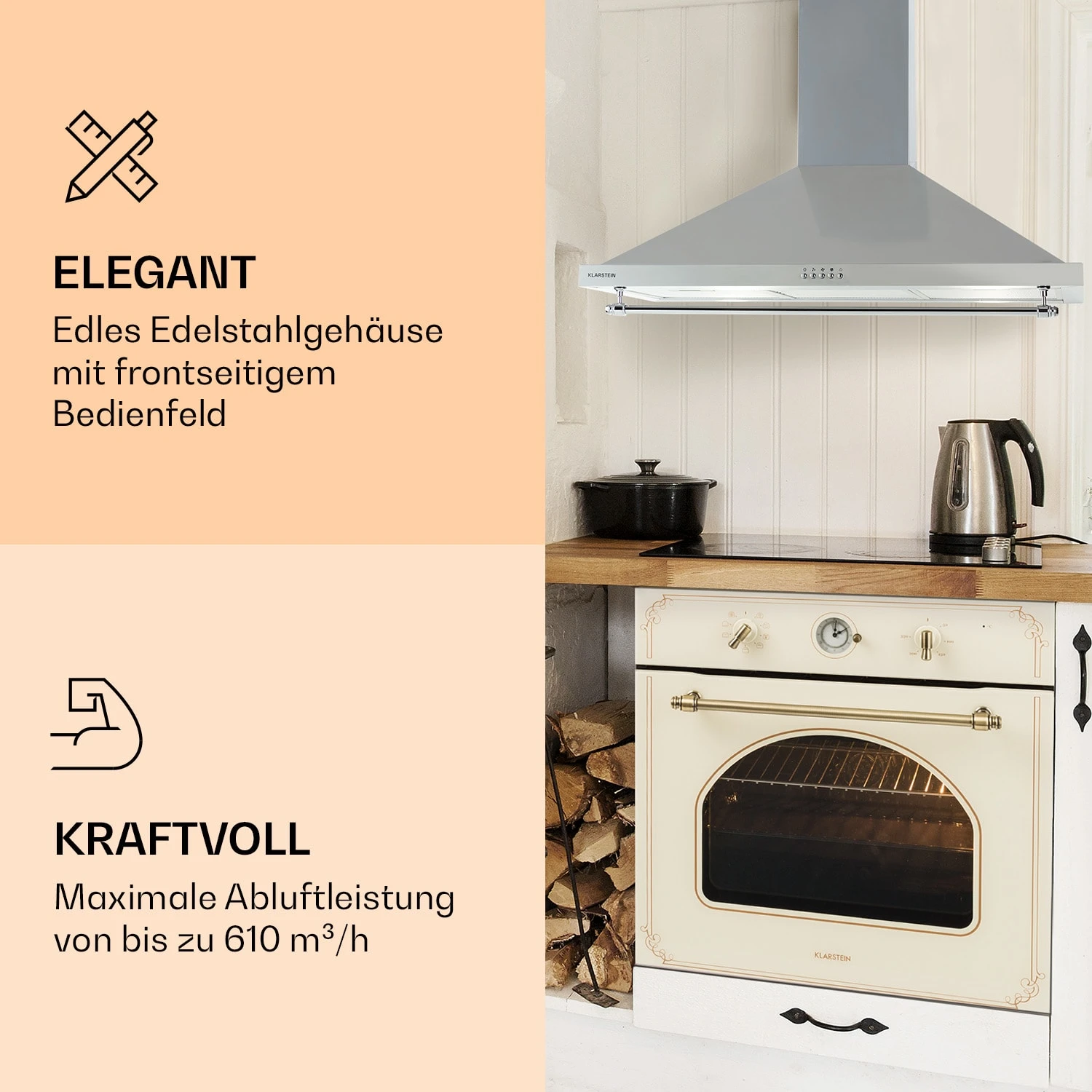 Montblanc 90 Dunstabzugshaube 610m³/h 165W 2x1,5W LED Reling – Bild 4