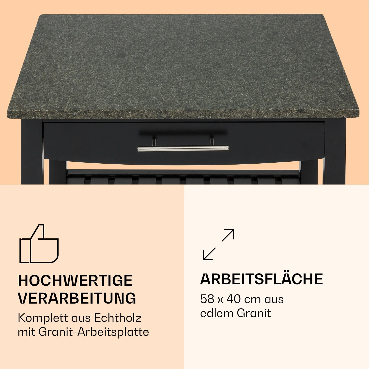 Tennessee Servierwagen Küchenwagen 4 Etagen Holz Granit Mobil – Bild 3