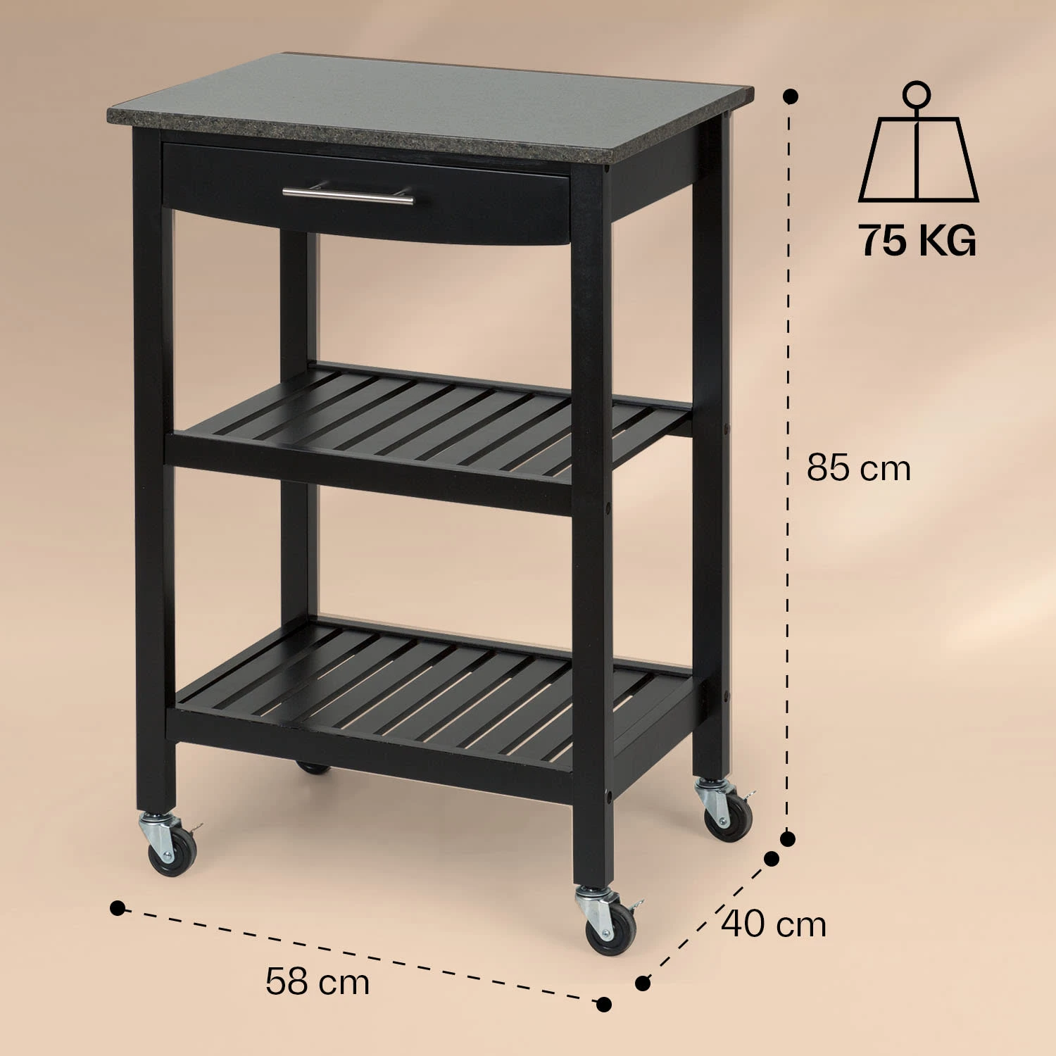 Tennessee Servierwagen Küchenwagen 4 Etagen Holz Granit Mobil – Bild 6
