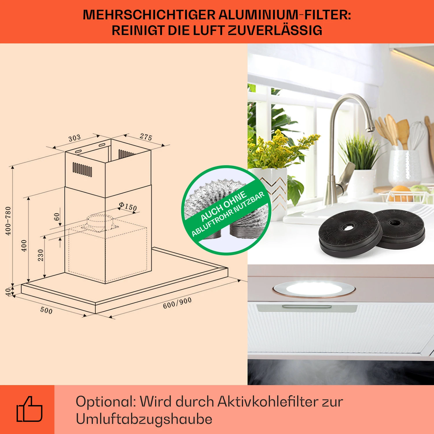 Limelight Dunstabzugshaube 90cm Wandhaube 600m³/h – Bild 5