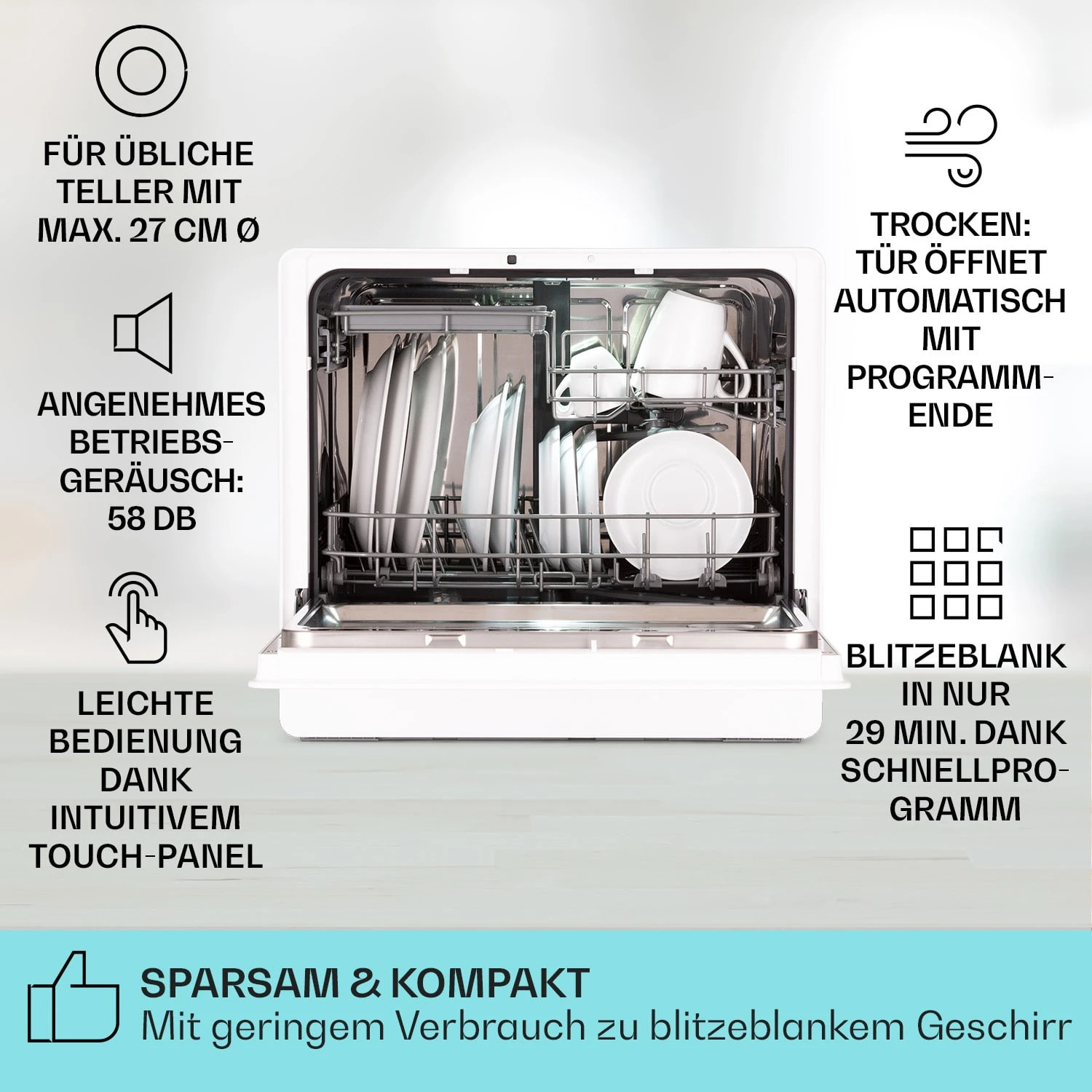 Emerald 5 Slim Geschirrspüler Freistehend 7 Programme Touch-Control – Bild 2