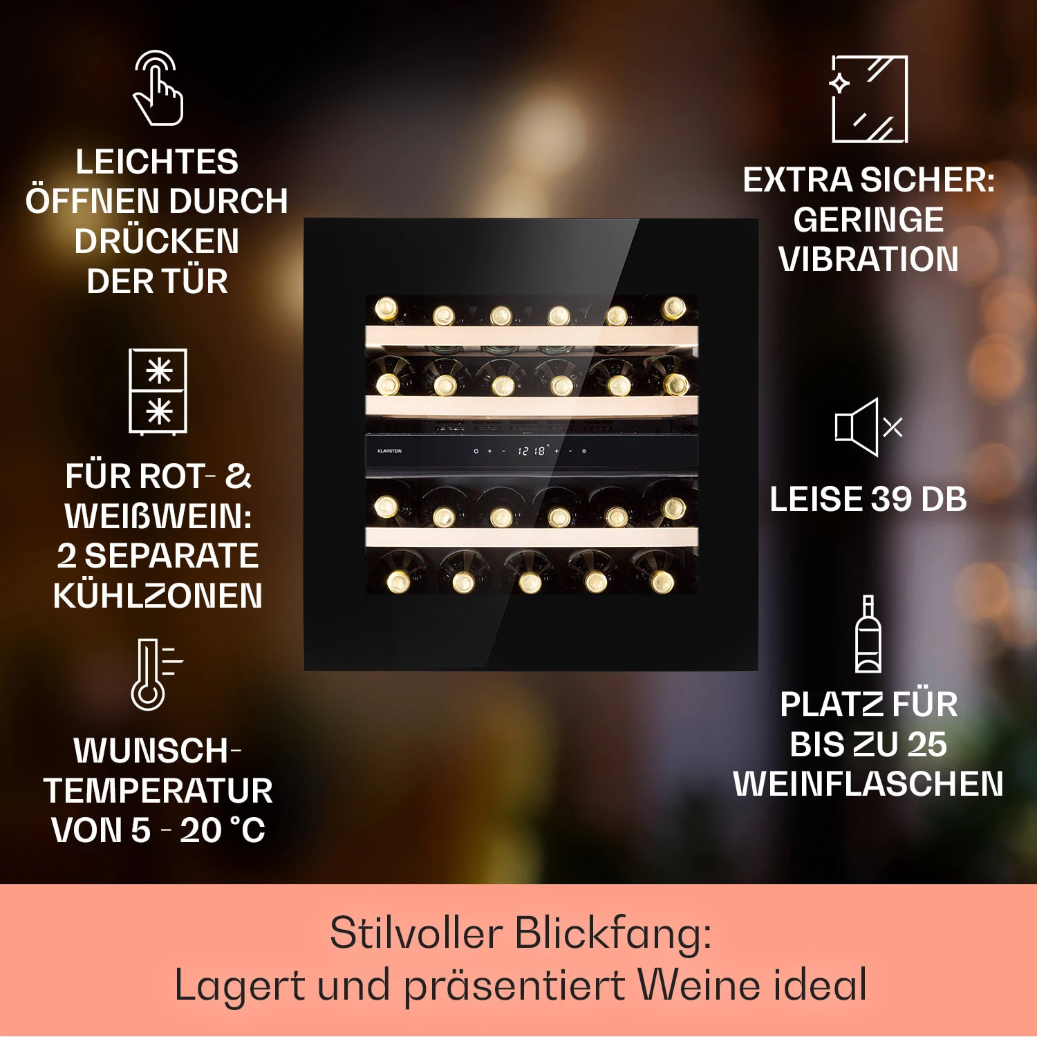 Rhône 25 Duo Weinkühlschrank Kompression 2 Zonen 75 Ltr / 25 Flaschen – Bild 2