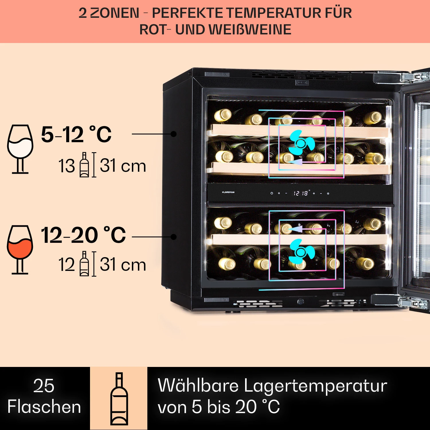 Rhône 25 Duo Weinkühlschrank Kompression 2 Zonen 75 Ltr / 25 Flaschen – Bild 3