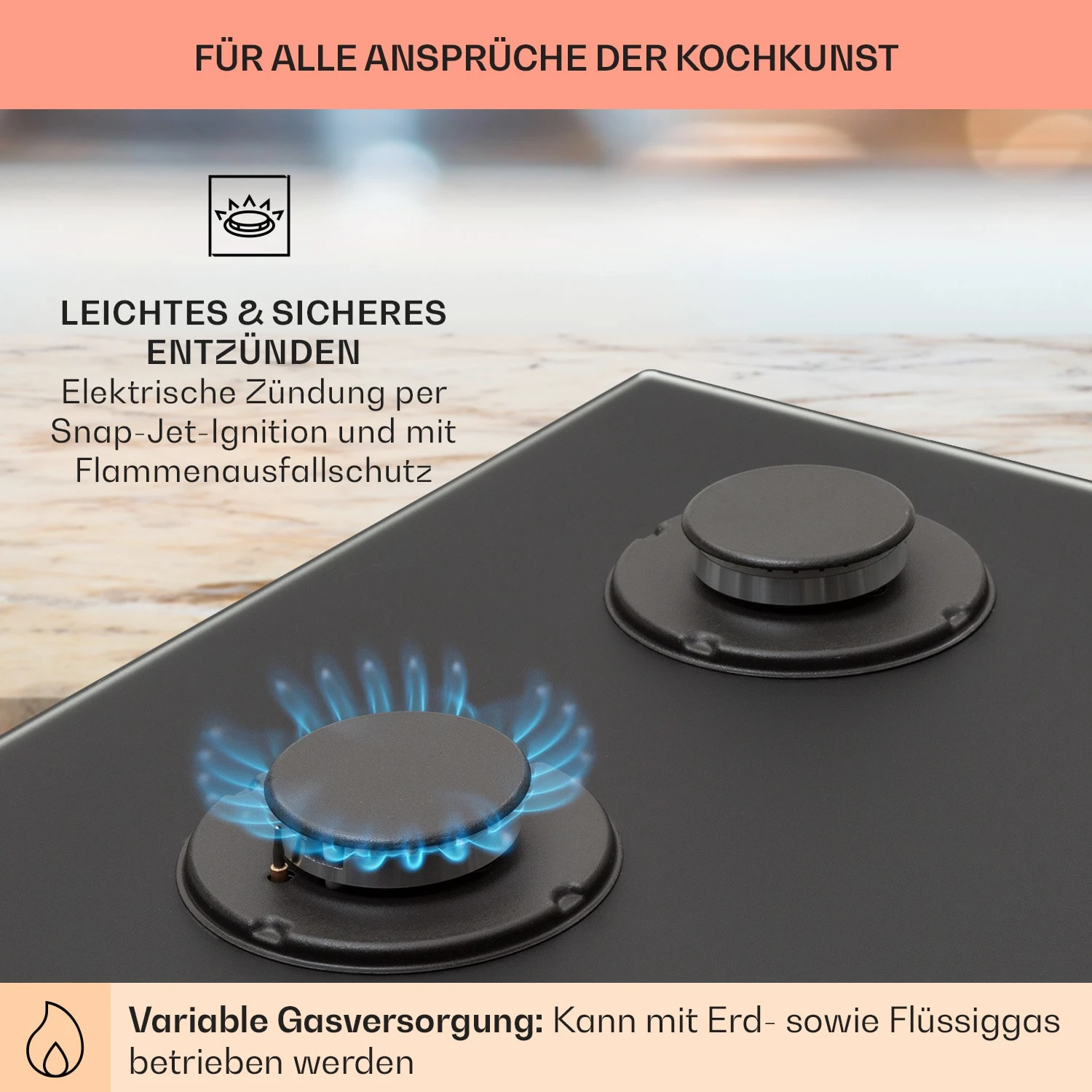 Firetale Gaskochfeld 4-flammig 60 Cm Aluminium-Brenner Inkl. Schlauch Und Druckminderer – Bild 5