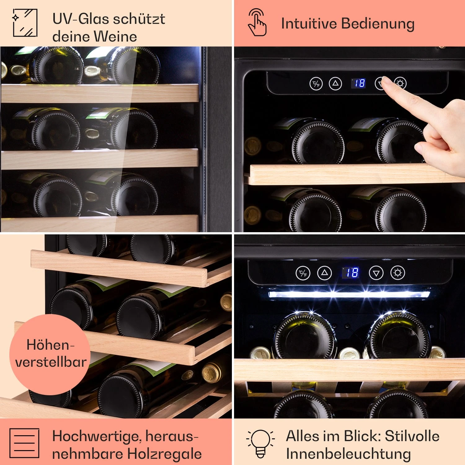Vinovilla 29 Built-In Weinkühlschrank 81 L / 29 Fl. 1 Zone Glastür Edelstahl – Bild 5