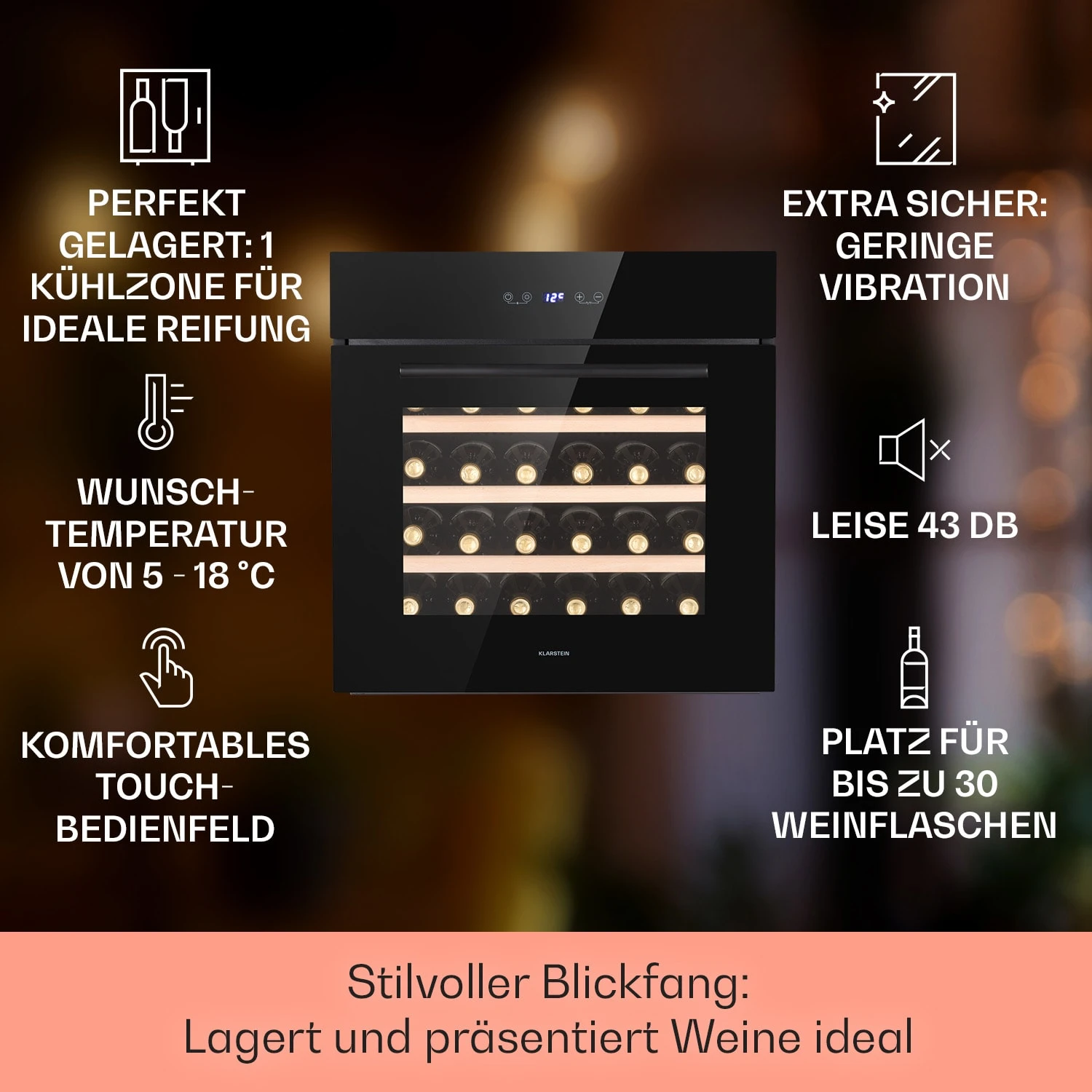 Vinsider 30 Built-In Uno Einbau-Weinkühlschrank 30 Flaschen 77 Ltr Edelstahl – Bild 2
