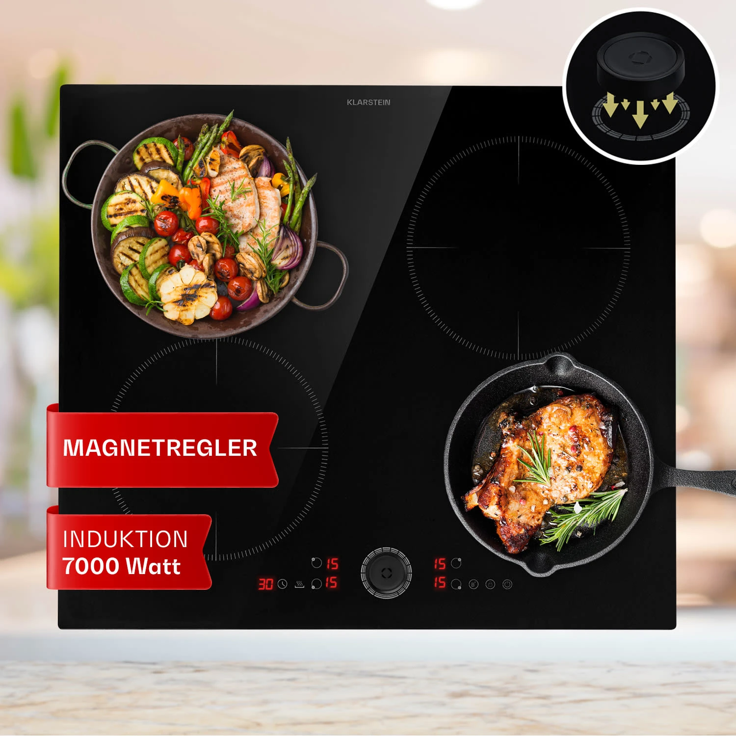 Magnichef 4 Einbaukochfeld Induktion 4 Zonen 7000W Glaskeramik