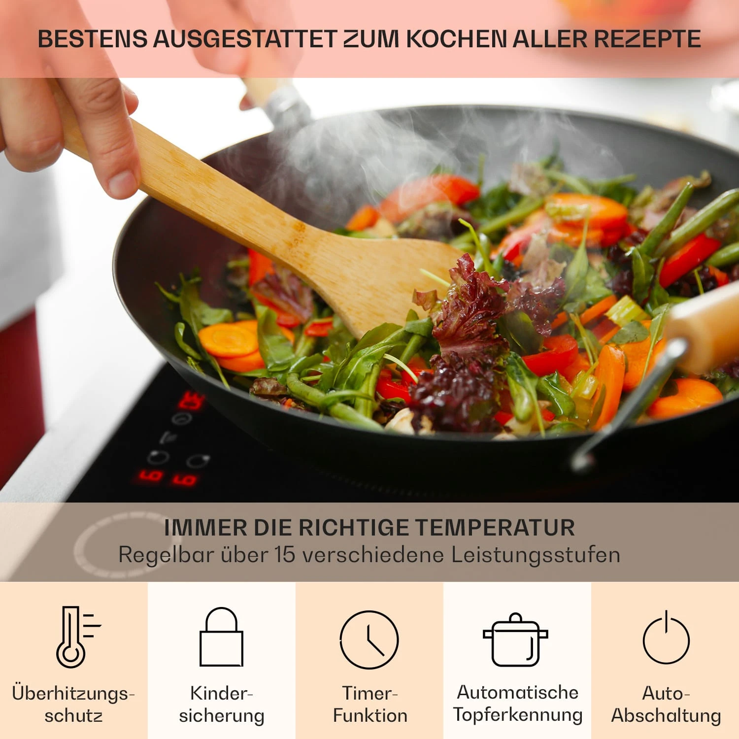 Magnichef 4 Einbaukochfeld Induktion 4 Zonen 7000W Glaskeramik – Bild 5