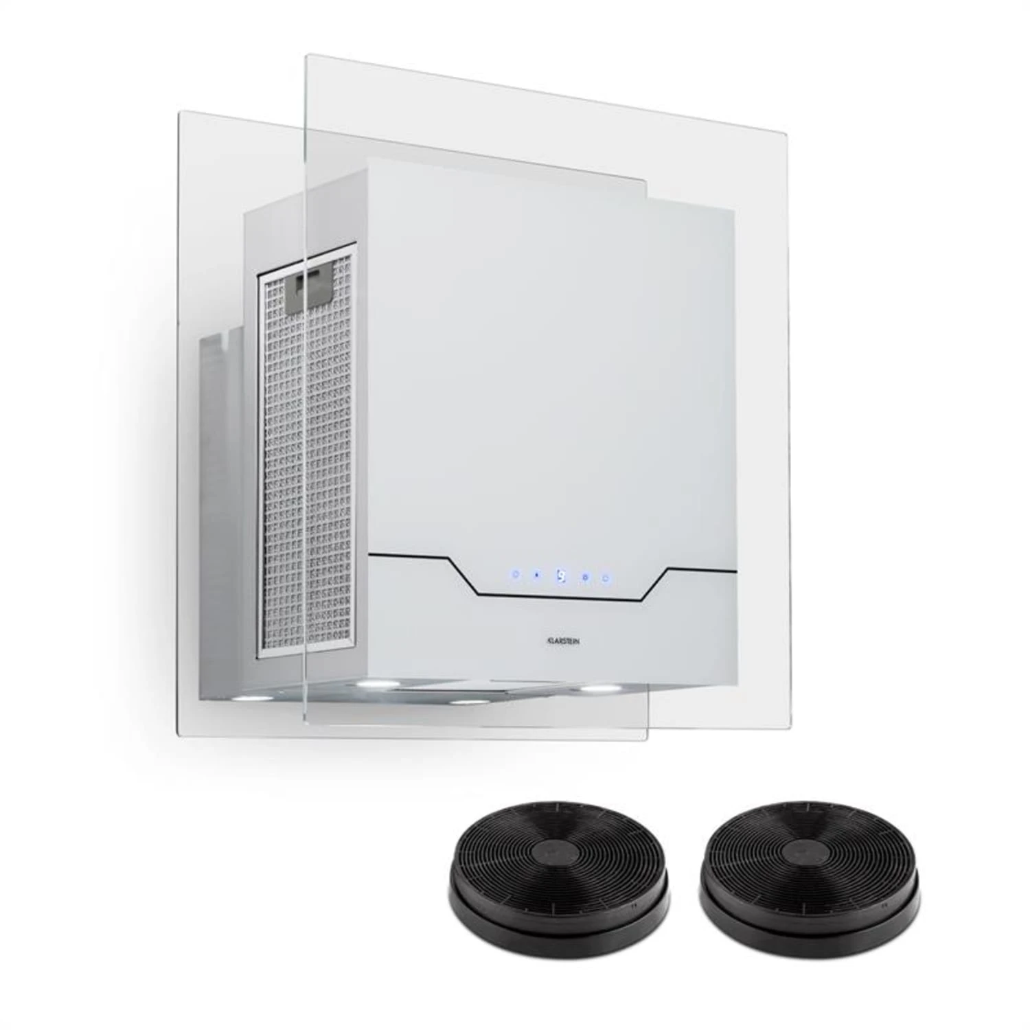 Karree Dunstabzugshaube Umluftset 60cm 640 M³/h LED Edelstahl Weiß